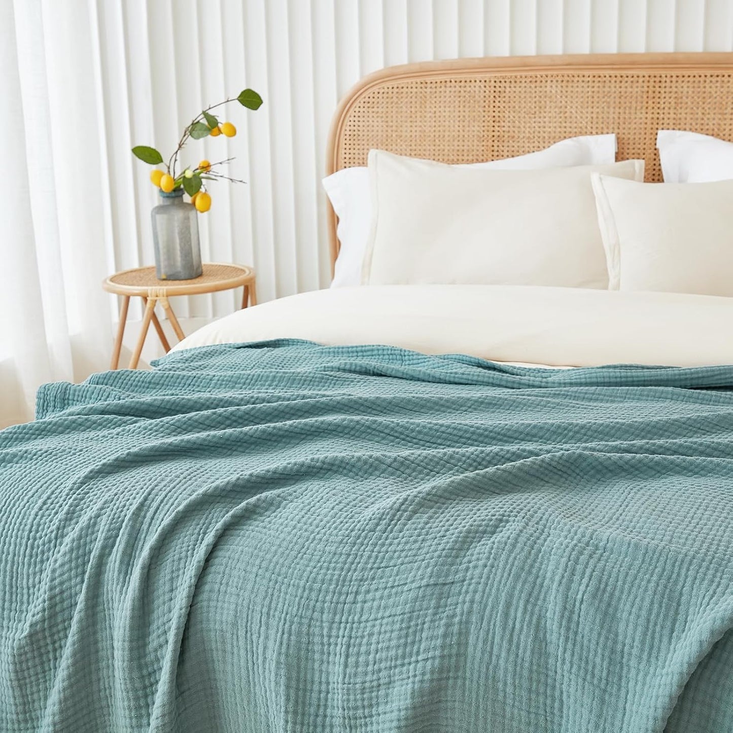 EMME Muslin Twin Blankets for Couch Breathable Gauze All Season Soft and Lightweight Pre-Washed Cotton Blanket (Teal, 60"x80")