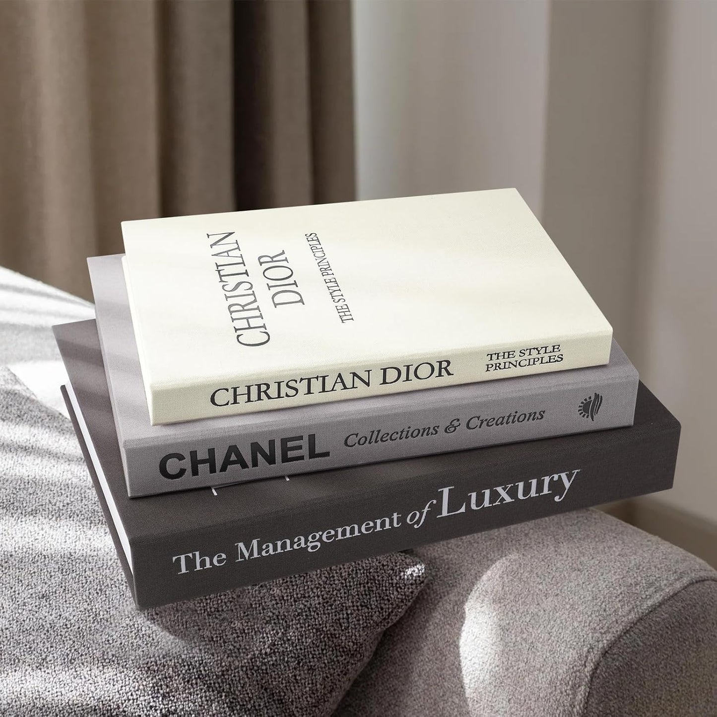 Aesthetic Decorative Books -Set of 3 Minimalist Linen Hardcover Faux/Fake Books for Coffee Table Home Decor Living Room Decoration, Photo Storage or as a Keepsake Box(Black-gray-beige-luxury)