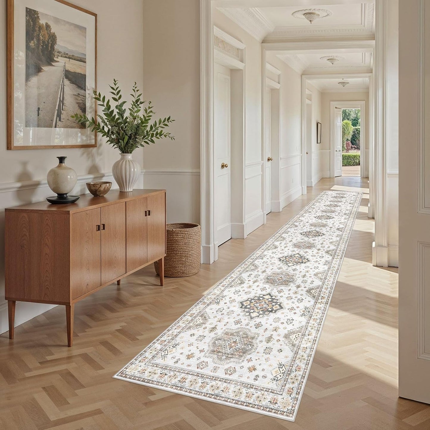 Washable 2.6x14 Runner Rug - Area Rugs Neutral Vintage Distressed Floral Farmhouse Boho Large Soft Floor Rug Indoor Carpet for Hallway Entryway Home - Blue Brown