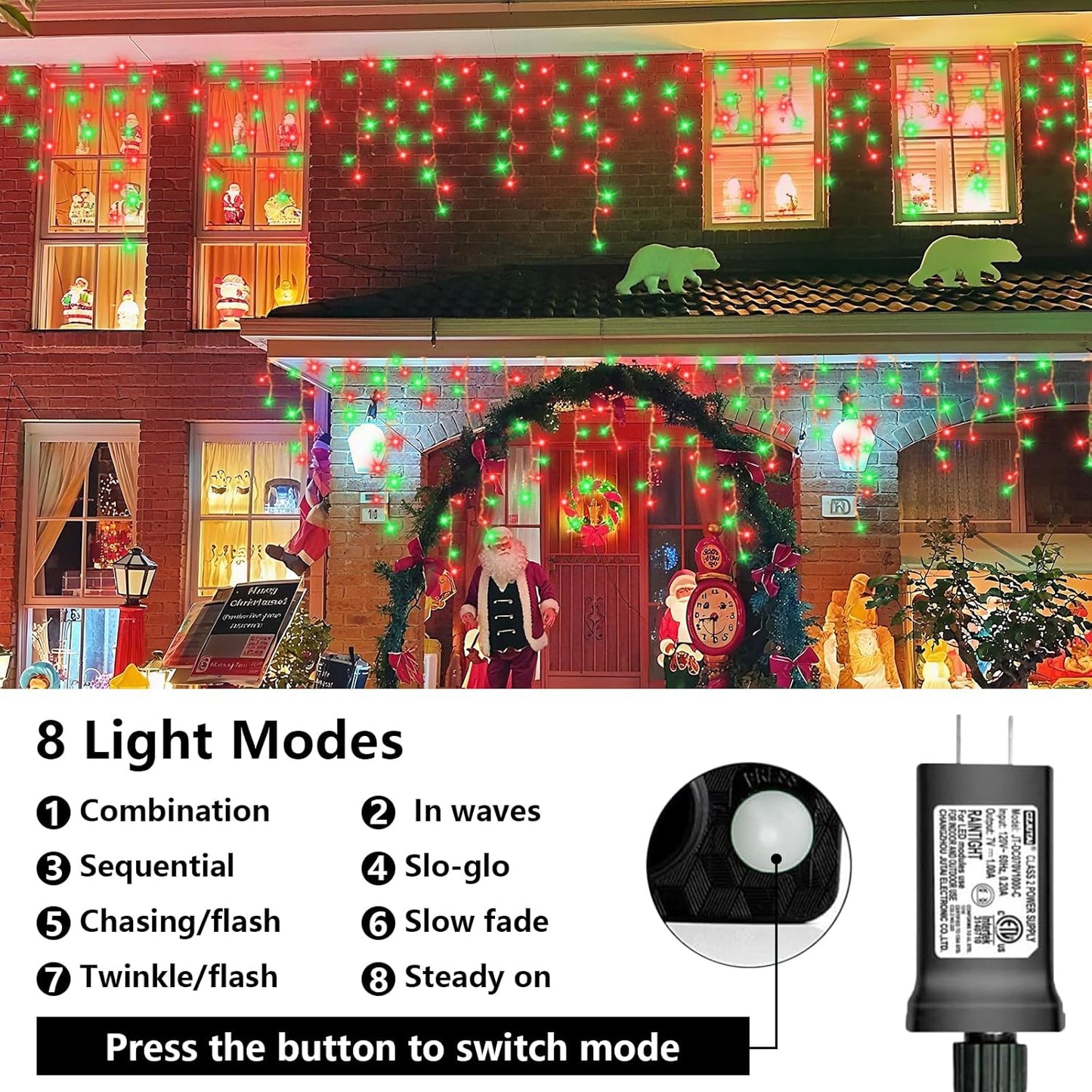 QITONG 800 LED Icicle Lights Red and Green