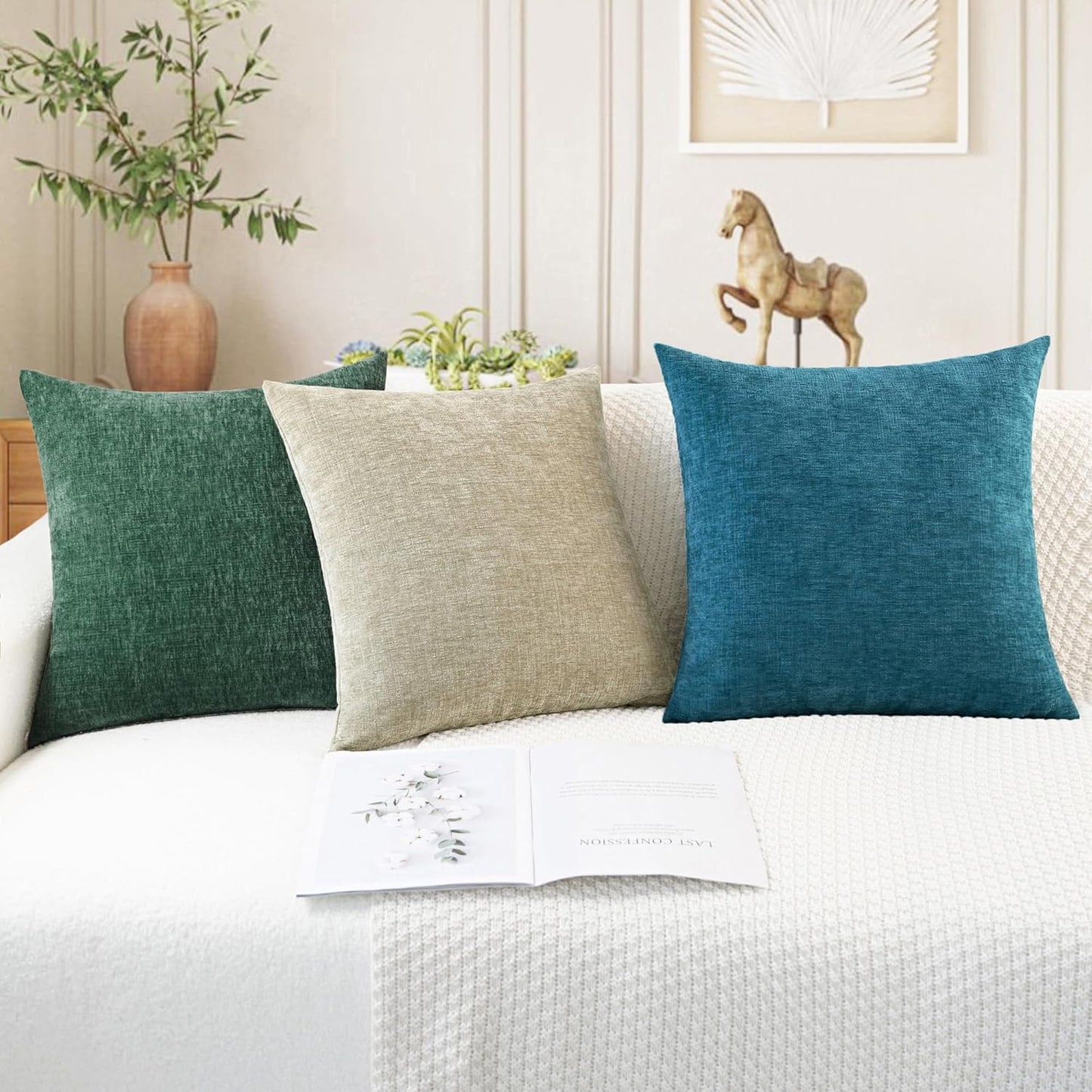 CaliTime Throw Pillow Covers Decorative 26 X 26 Inches Pack of 2 Cozy Chenille Cushion Cases for Couch Sofa Bed Living Room Home Ocean Blue
