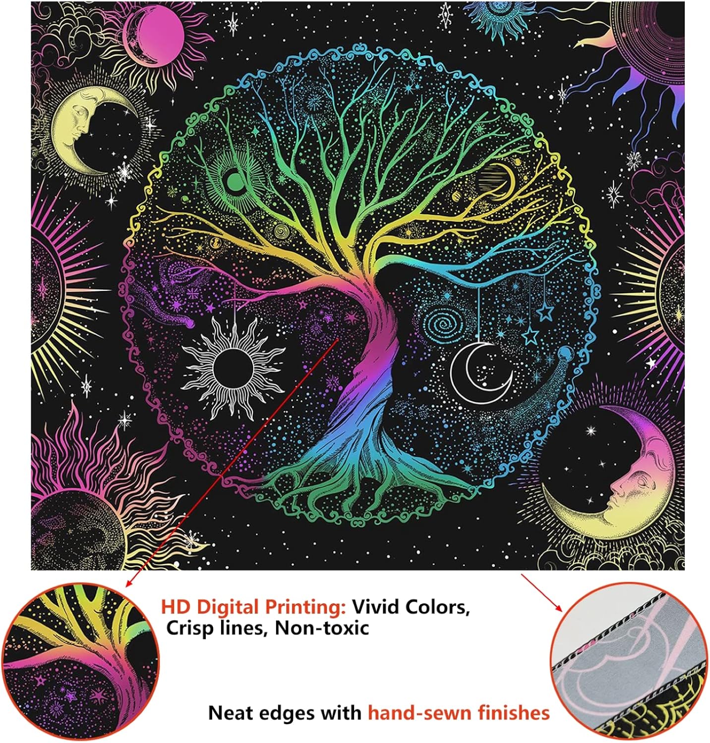 AACKart Blacklight Tapestry for Bedroom - Spiritual Tree of Life Wall Tapestry Glow in the Dark Wall Hanging 78.7 x 59.1 inches