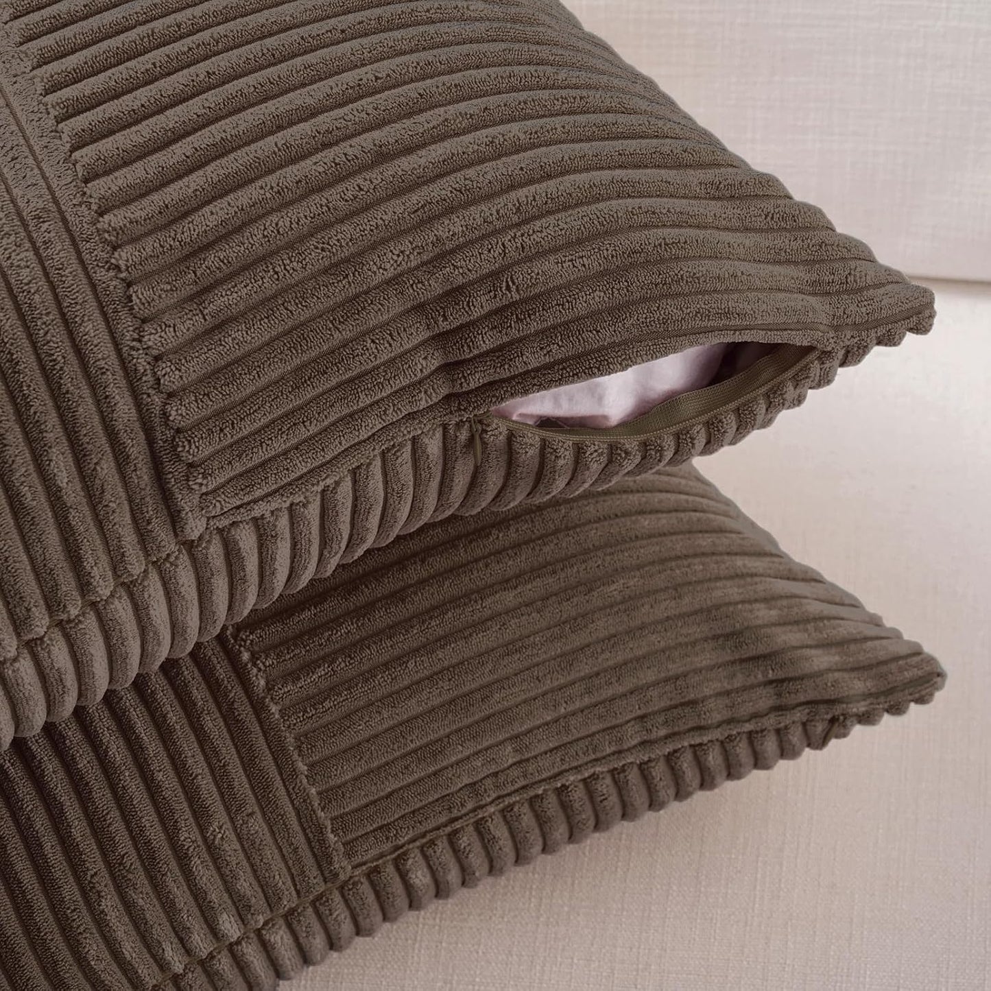 Fancy Homi 2 Packs Dark Brown Euro Decorative Throw Pillow Covers 26x26 Inch for Couch Bed, Rustic Farmhouse Boho Home Decor, Soft Corss Corduroy Patchwork Textured Square Cushion Case 66x66 cm