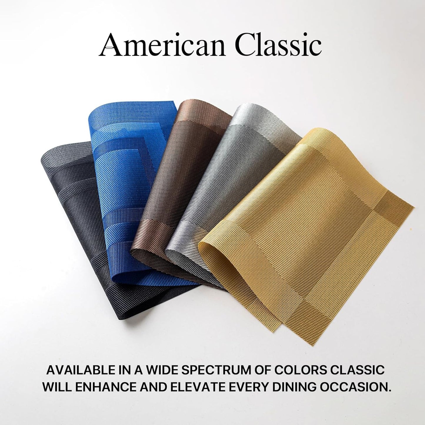 LEXMORE Placemats Set of 6 Vinyl/Plastic Woven Place Mats for Kitchen Table Indoor/Outdoor Washable Placemat Wipeable Dining Table Mats(G-Black Cube)