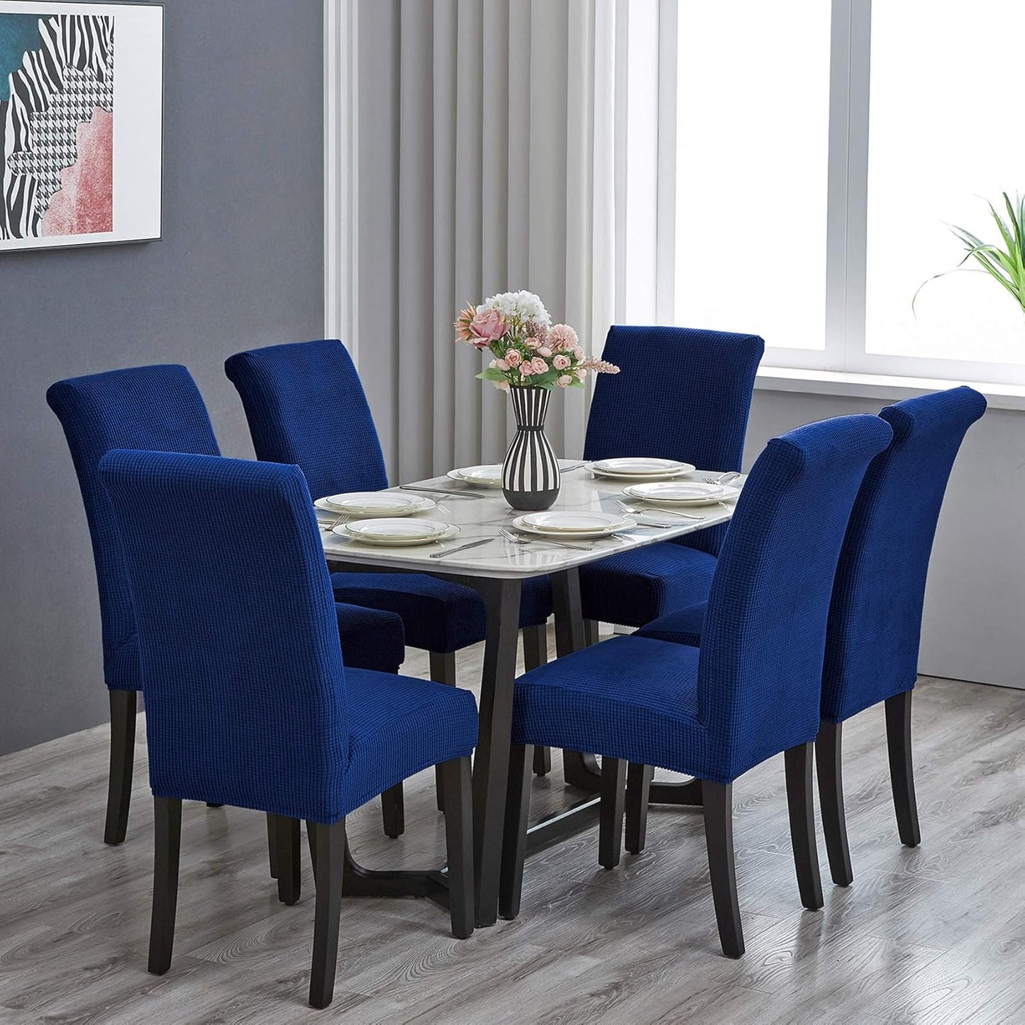 Howhic Stretch Chair Covers for Dining Room Set of 6, Removable Washable Dining Room Chair Covers, Dining Chair Slipcovers Seat Protector, Great for Home Decor and Banquet (Classic Blue, 6 Pack)