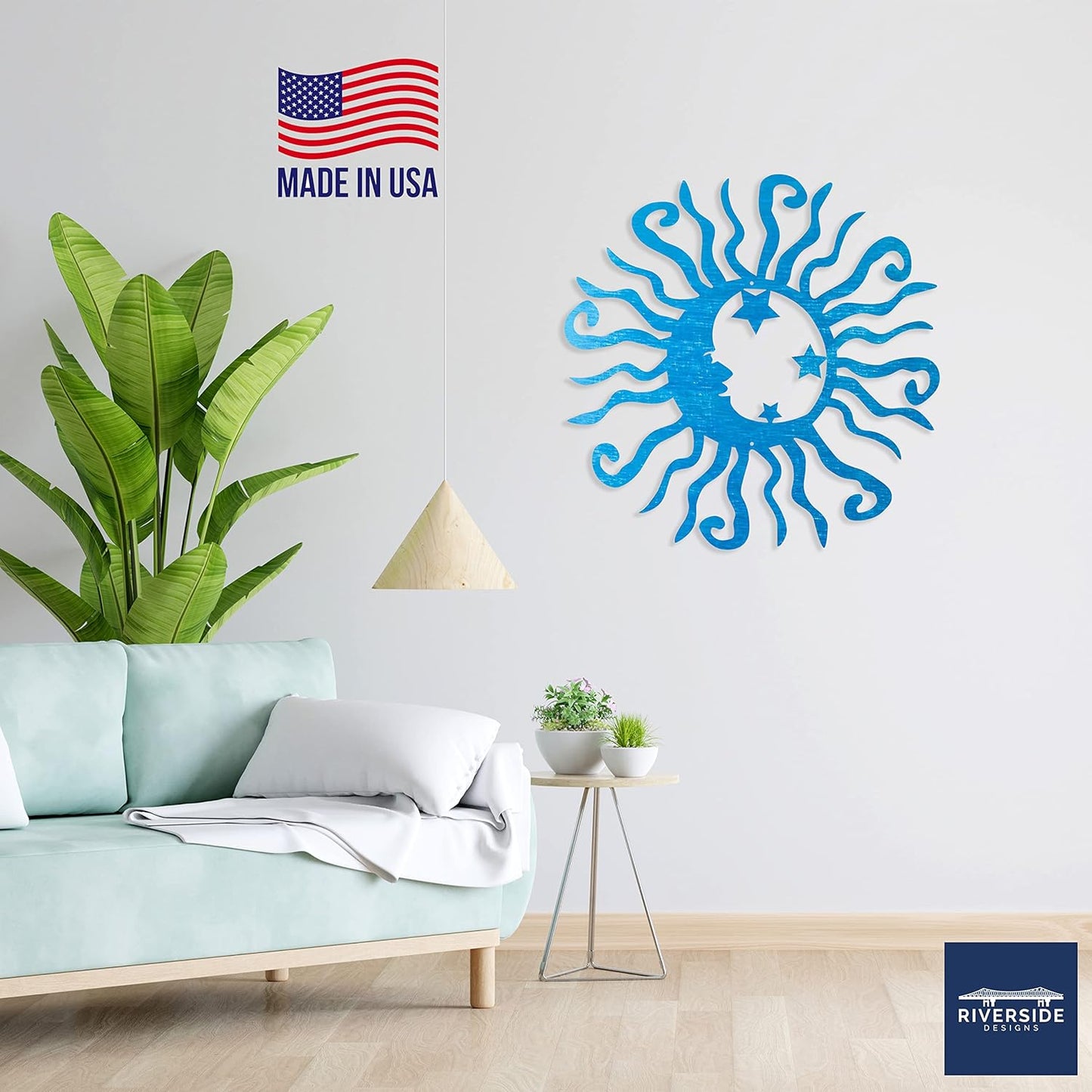 Riverside Designs Wacky Solar Moon Metal Wall Art Steel Outdoor Decor | Heavy-Duty and Waterproof | Made in USA (Teal, 24L x 24W)