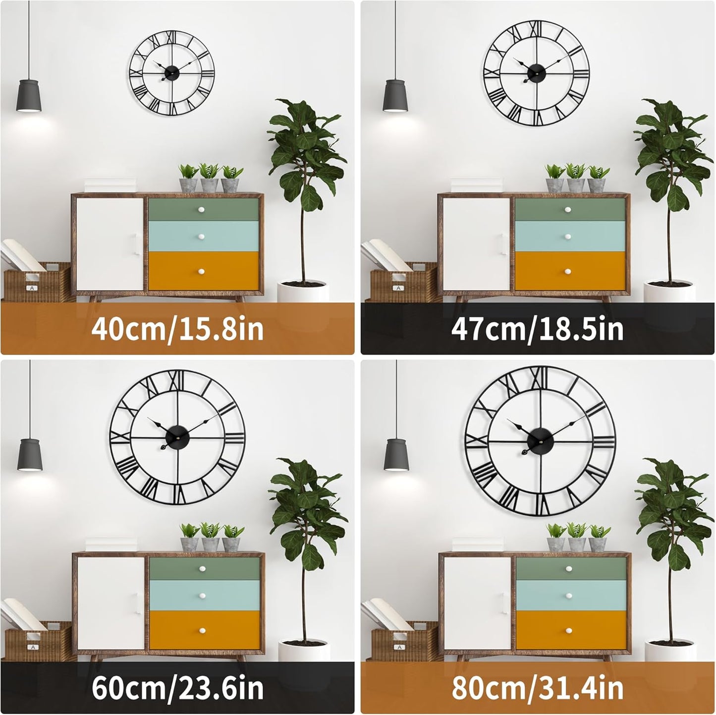 Large Wall Clock for Living Room Decor - 100cm/ 40 Inch Nearly Silent Non-Ticking Metal Wall Clocks Battery Operated, Vintage Decorative Modern Wall Clock for Bedroom, Office, Farmhouse Decor