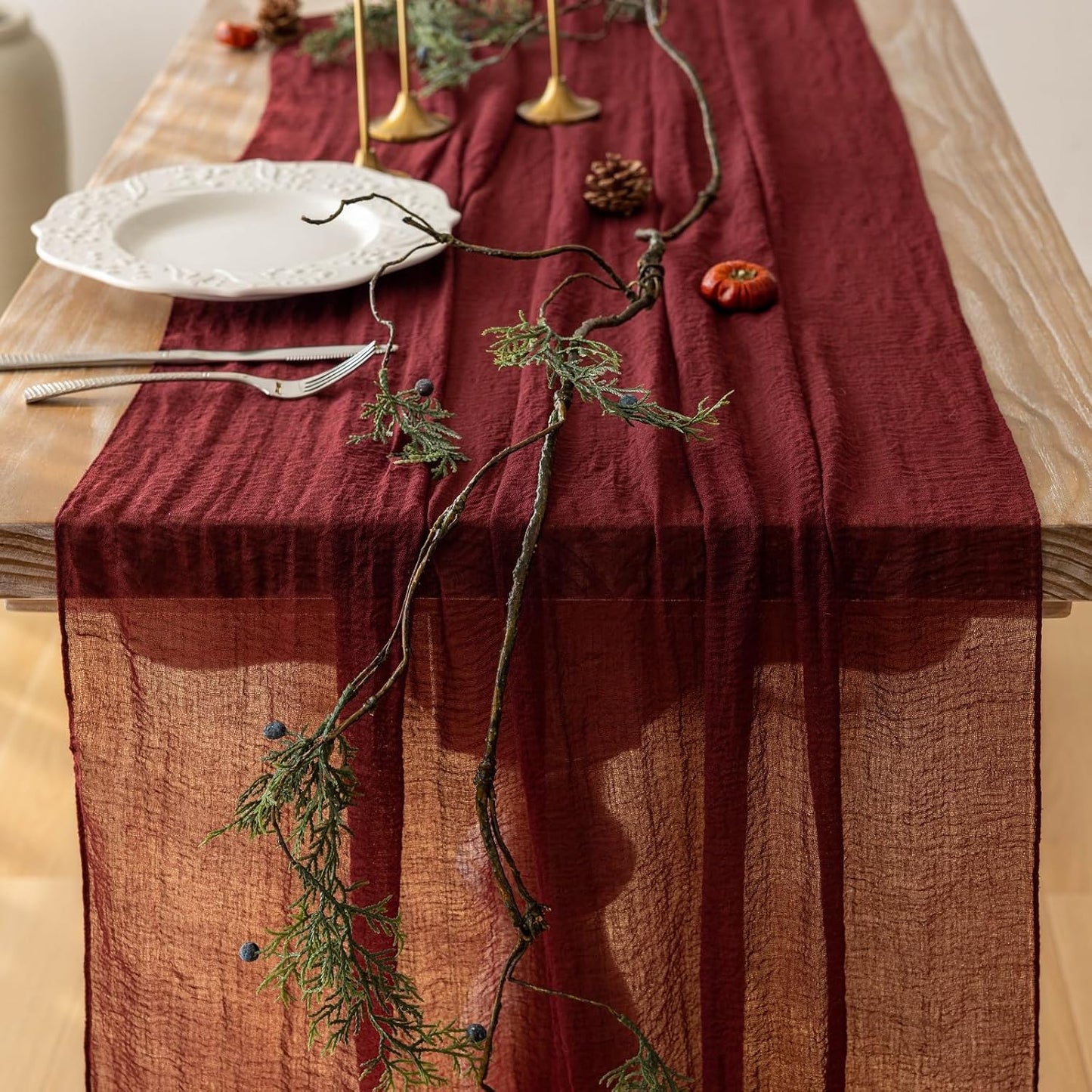 Burgundy Table Runner Red Cheesecloth Gauze 120 Inch 10 FT Rustic Boho Cheese Cloth Runner for Wedding Baby Shower Bridal Shower Birthday Party Long Sheer Home Decorations