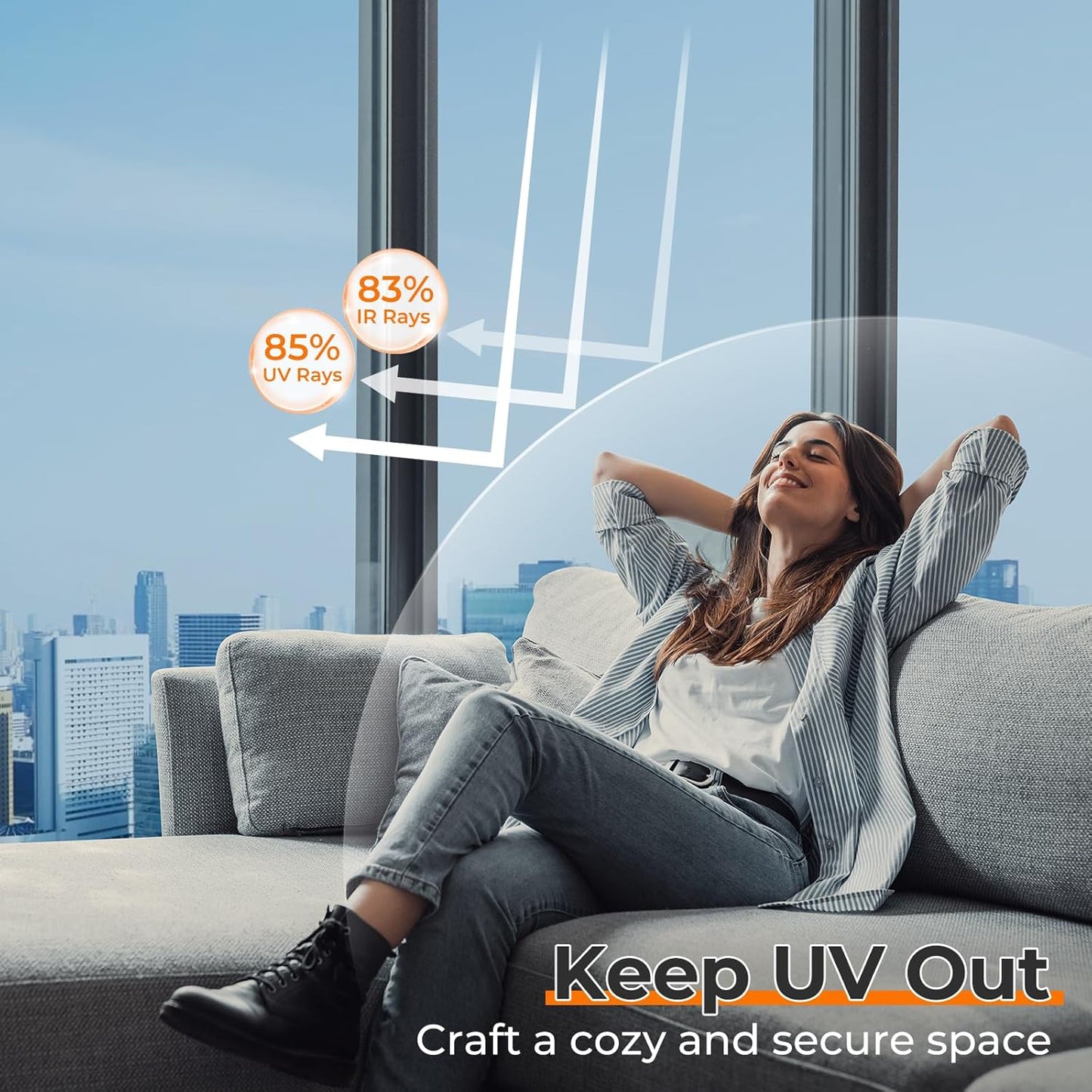 DOWELL Window Privacy Film, One Way Window Tint for Home, Static Cling Anti UV Sun Blocking Reflective Mirror Film, Heat Control See Out Not in Glass Tinting, Silver, 35.4" x 157.5"