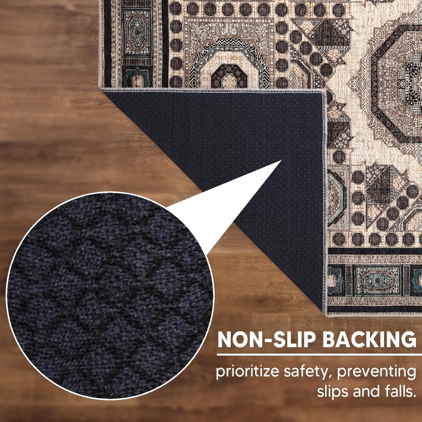 Keen Home Design 4x6 Rug - Machine Washable Area Rug with Non-Slip Backing, Ideal for Living Room, Dining Room, Bedroom - Vintage, Easy Clean, Durable, Low Pile Rug - (4' x 6')