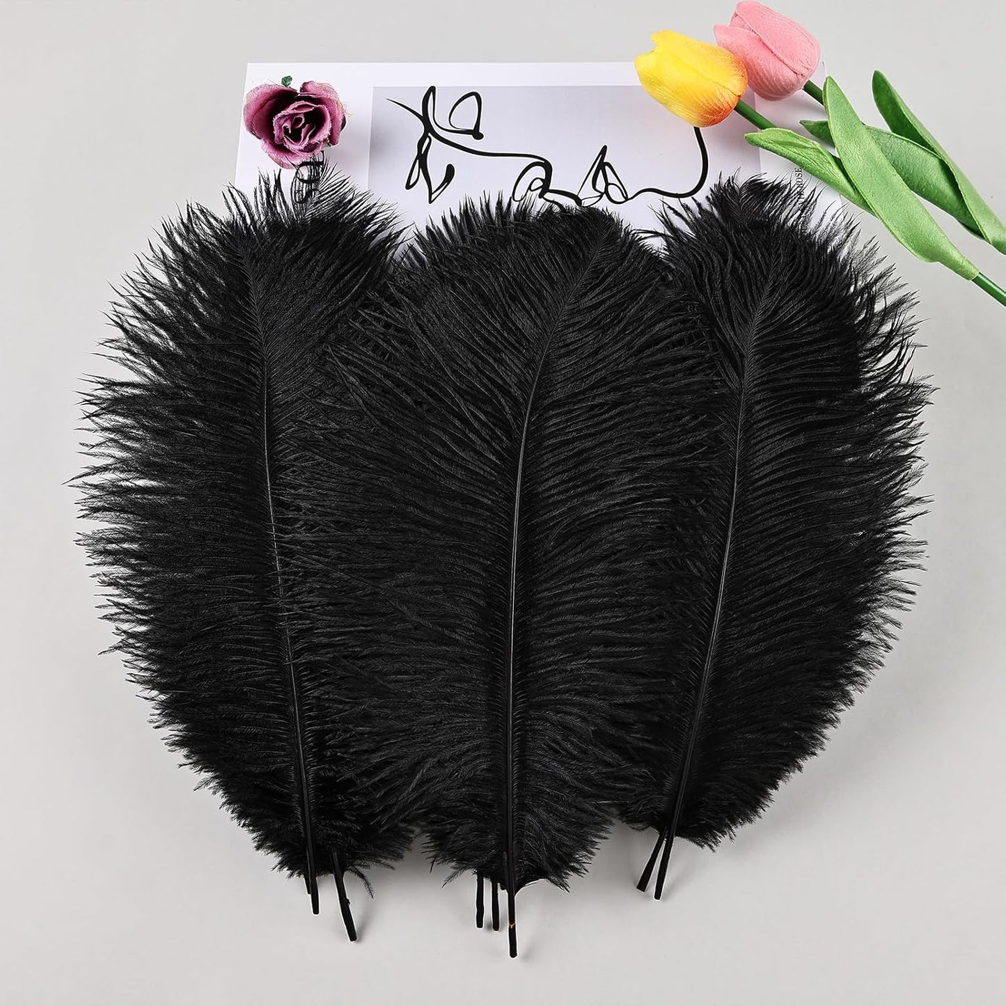 THARAHT Black Ostrich Feathers 12pcs Natural Bulk 10-12Inch 25cm-30cm for Crafts Wedding Party Centerpieces Halloween and Home Decoration Feathers