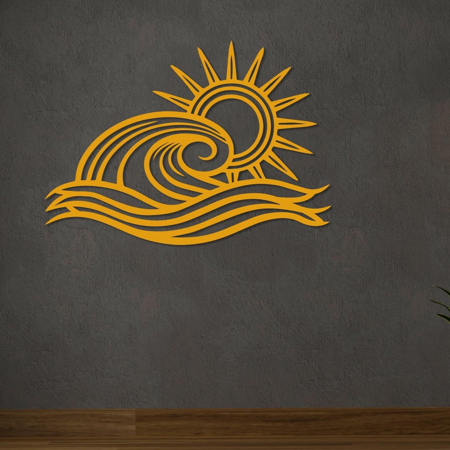 Wita Home Ocean Wave Metal Wall Art, Sun Beach Decor, Coastal Large Wall Sculpture for Home, Indoor/Outdoor Use, Nautical Wall Hanging, Eye-Catching Addition to Living Room (Gold, 18 x 11 inches)