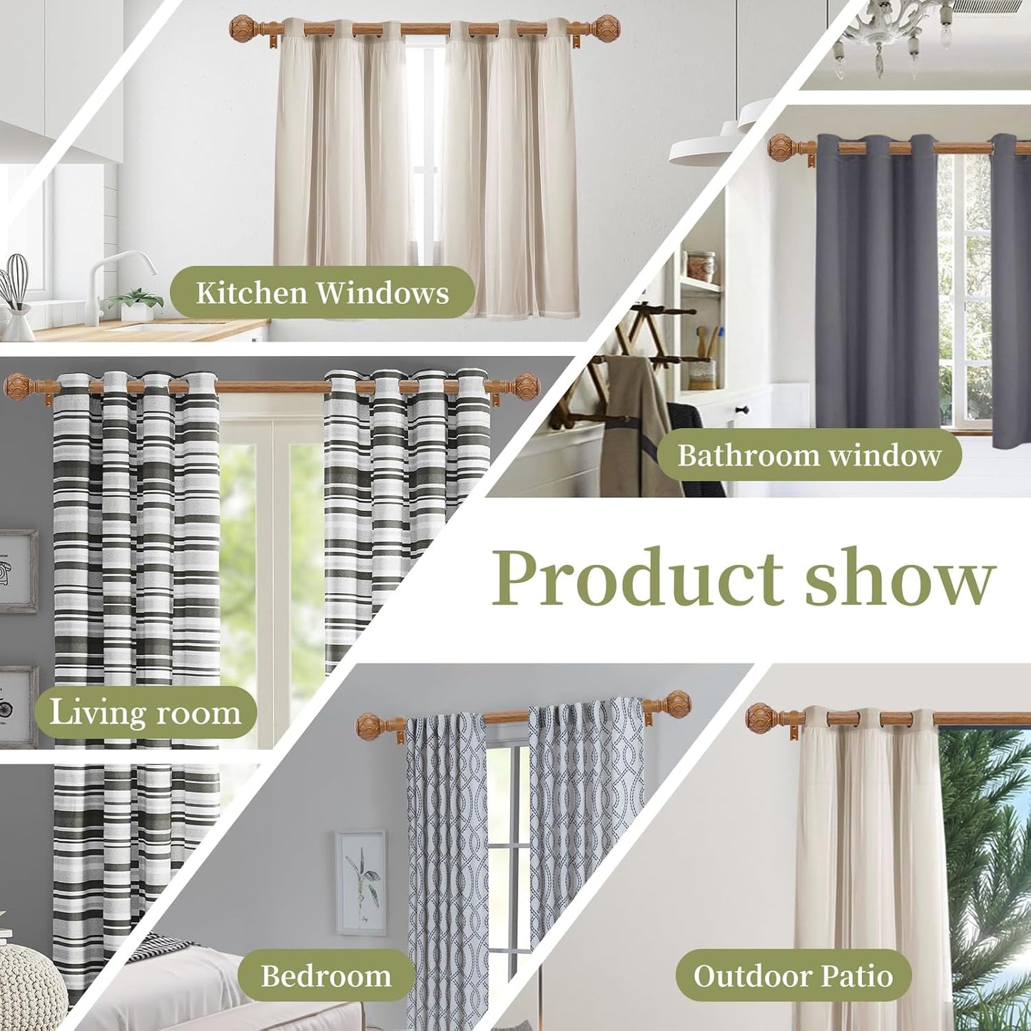 Wood Curtain Rods for Windows 28 to 48 Inch(2.3-4Ft),1 Inch Adjustable Curtain Rod,Heavy Duty Curtain Rods,Wooden Netted Texture Finial Drapery Rods,Single Window Curtain Rod 18-45",Brown Wood