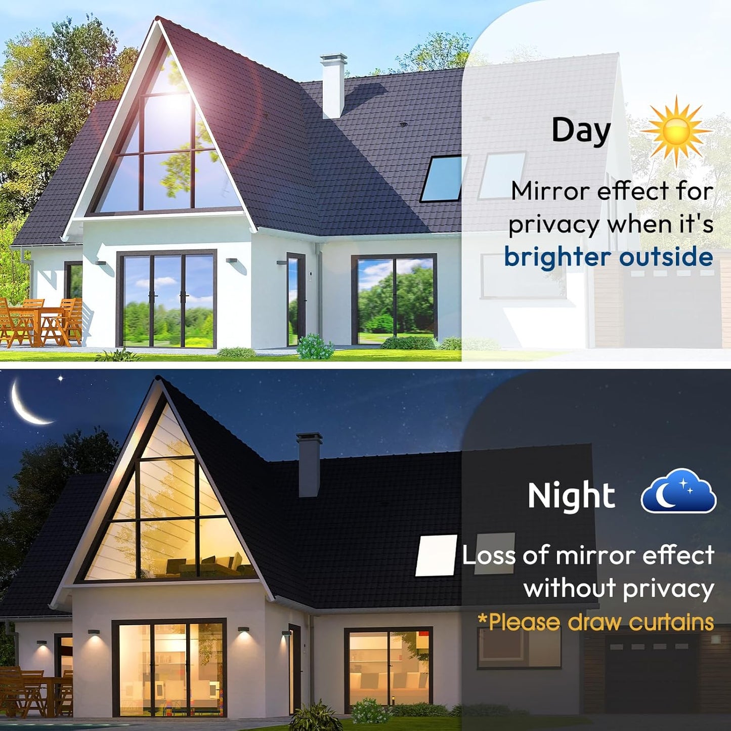 rabbitgoo Window Privacy Film One Way Window Tint for Home, Removable Reflective Heat Sun Blocking Anti UV Glass Door Covering, Mirror Tinting Film House Office, 23.6 in X 6.5 Feet, Blue Silver