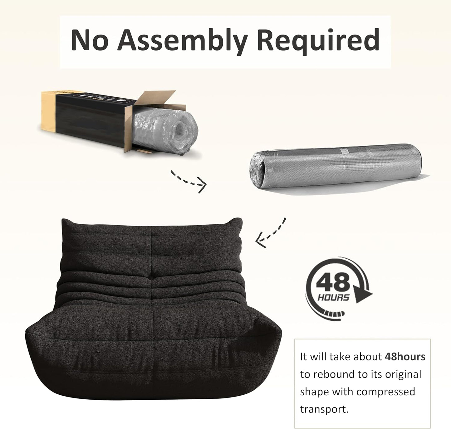Bean Bag Chair, Oversized Bean Bag Chair for living Room, Fireside Chair for adults with Memory Foam Filled, Big Accent Sofa Lounge Floor Sofa for Gaming, Reading, Relax, No Assembly Required. (Black)
