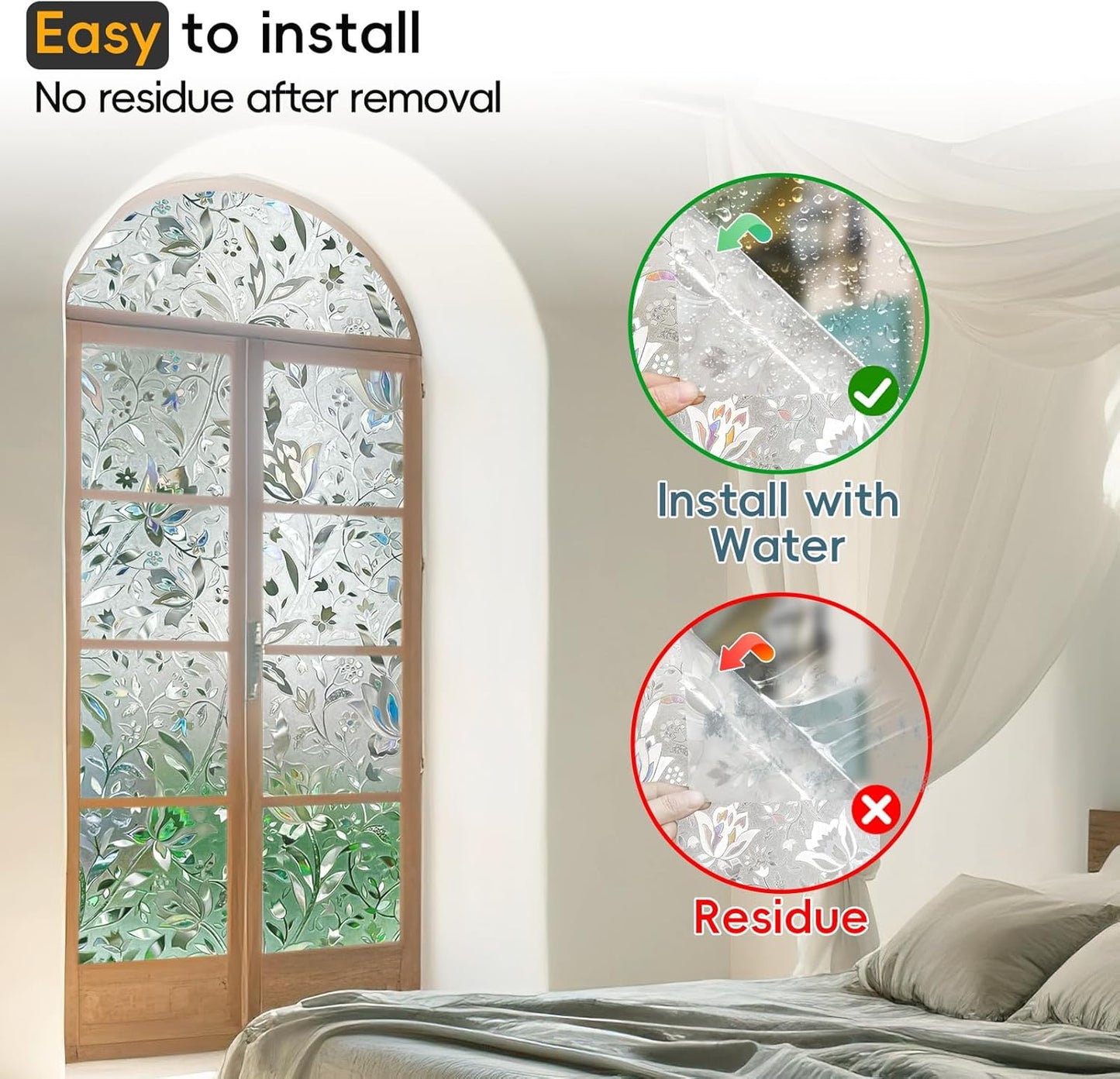 Rainbow Window Privacy Film Decorative, Stained Glass Window Tint for Home, 3D Decals Window Clings for Glass Windows, Static Cling Window Sticker, Suncatcher Window Cover,35.4" by 157.4"