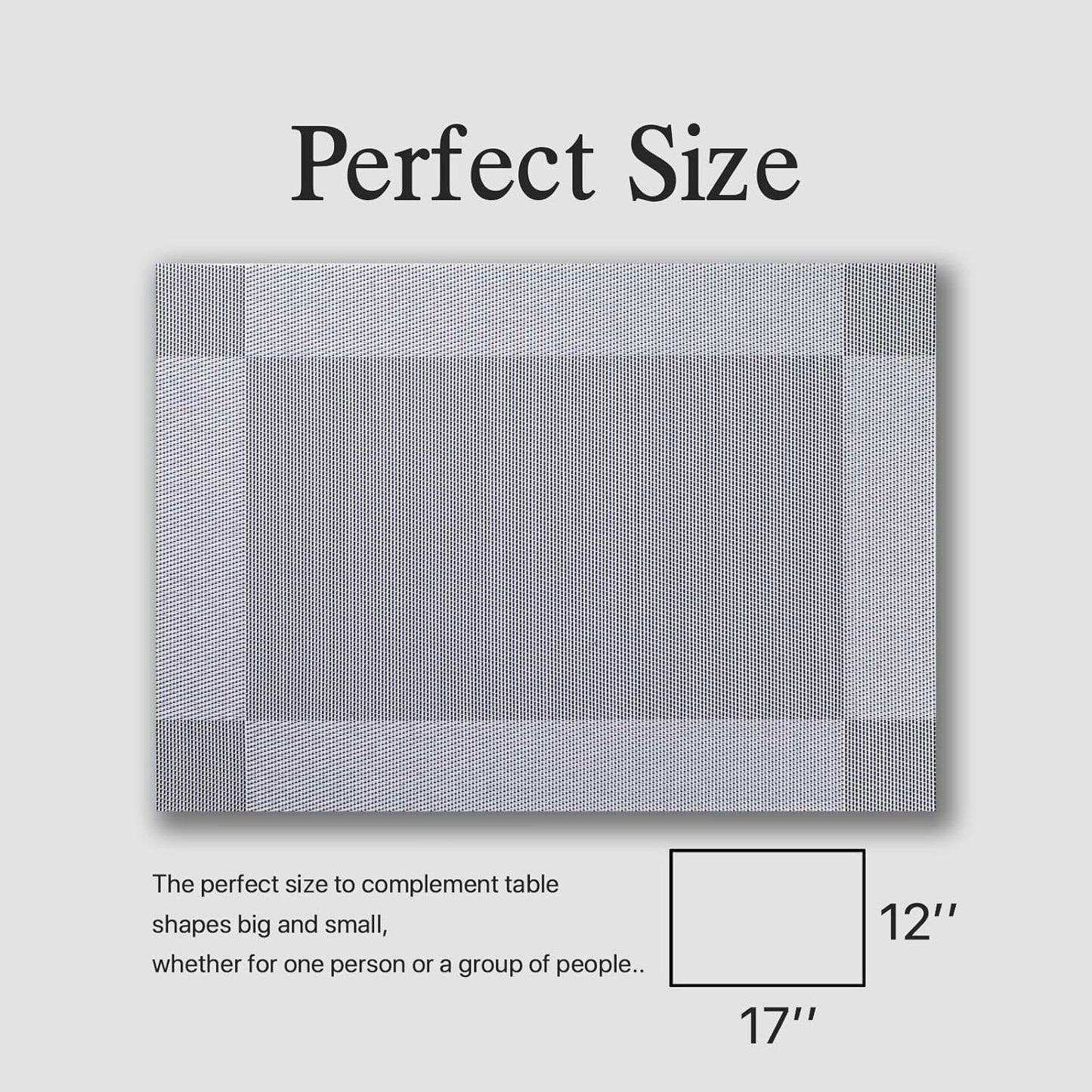 Placemats Set of 6 - Easy Clean Woven Vinyl Placemats for Dining Table, Indoor/Outdoor Place Mats, Washable PVC Table Mats （Silver Cube）