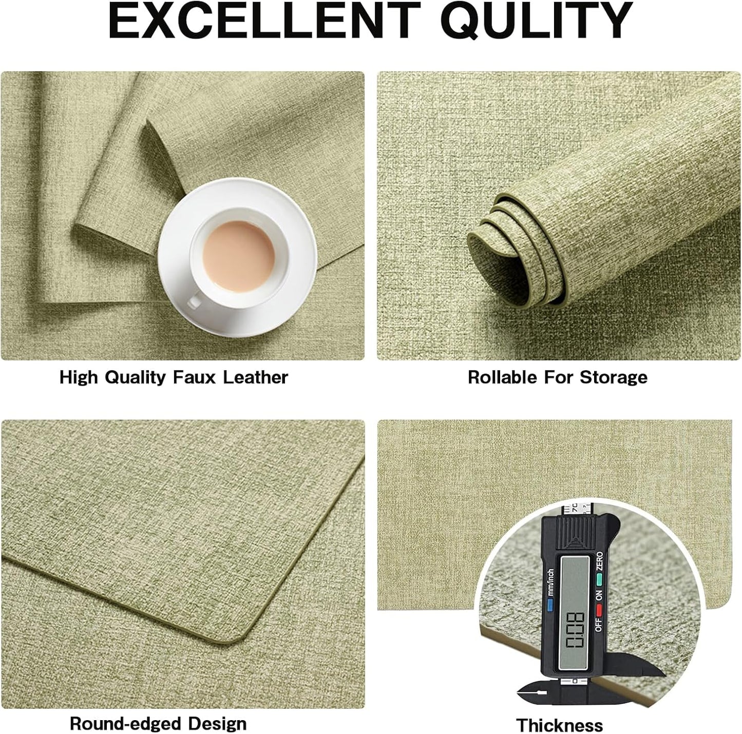 Chrysameld Vinyl Placemats Set of 8 - Faux Leather 100% Waterproof Oil-Proof Wipeable PU Place Mats, Heat Resistant Anti Slip Reversible Table Mats for Indoor & Outdoor Use,(17×12Inch, Sage Green)