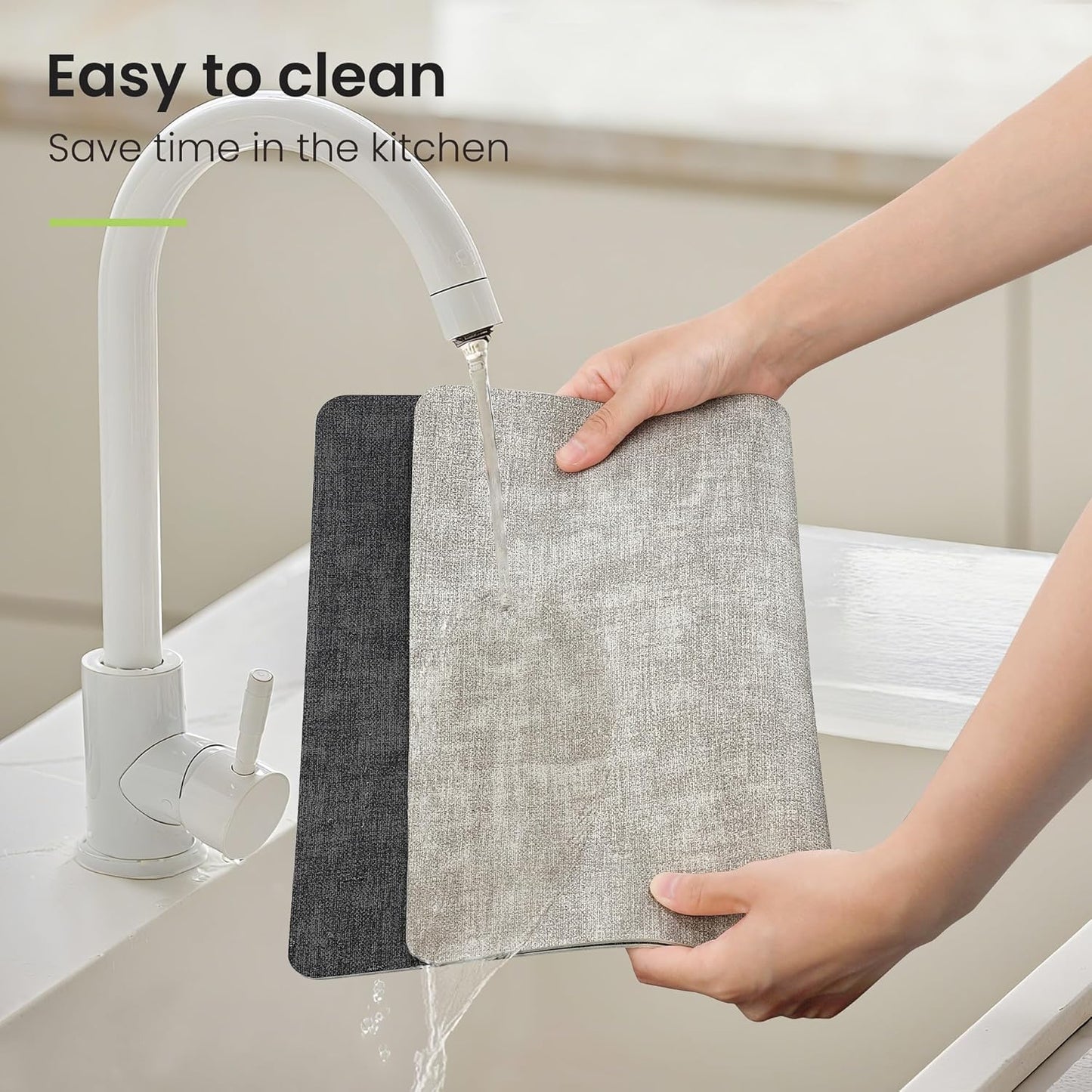 Faux Leather Dual Sided Placemats Set of 6, Square Non-Slip Heat Resistant Placemats with Coaster, Reversible wipeable Waterproof Table Mats for Kitchen, Dining, Outdoor (6, Black Light Gray)
