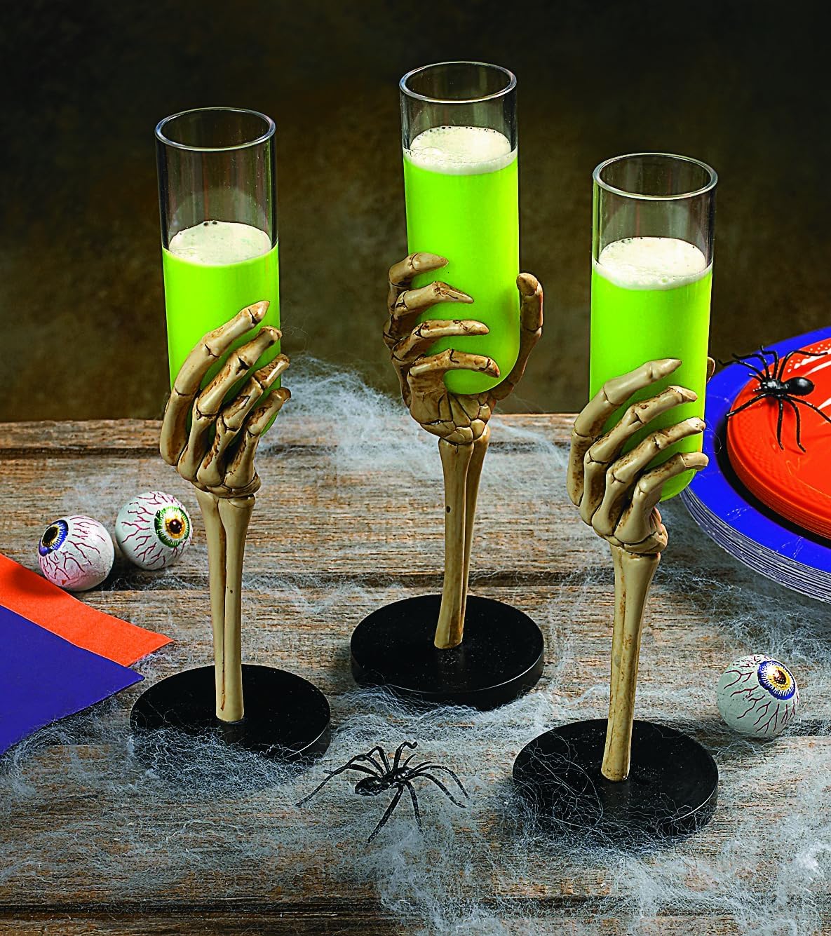 Fun Express Set of 12 Pieces Skeleton Hand Flute Glasses, Holds 2 oz, BPA Free Plastic, Halloween Party Decorations