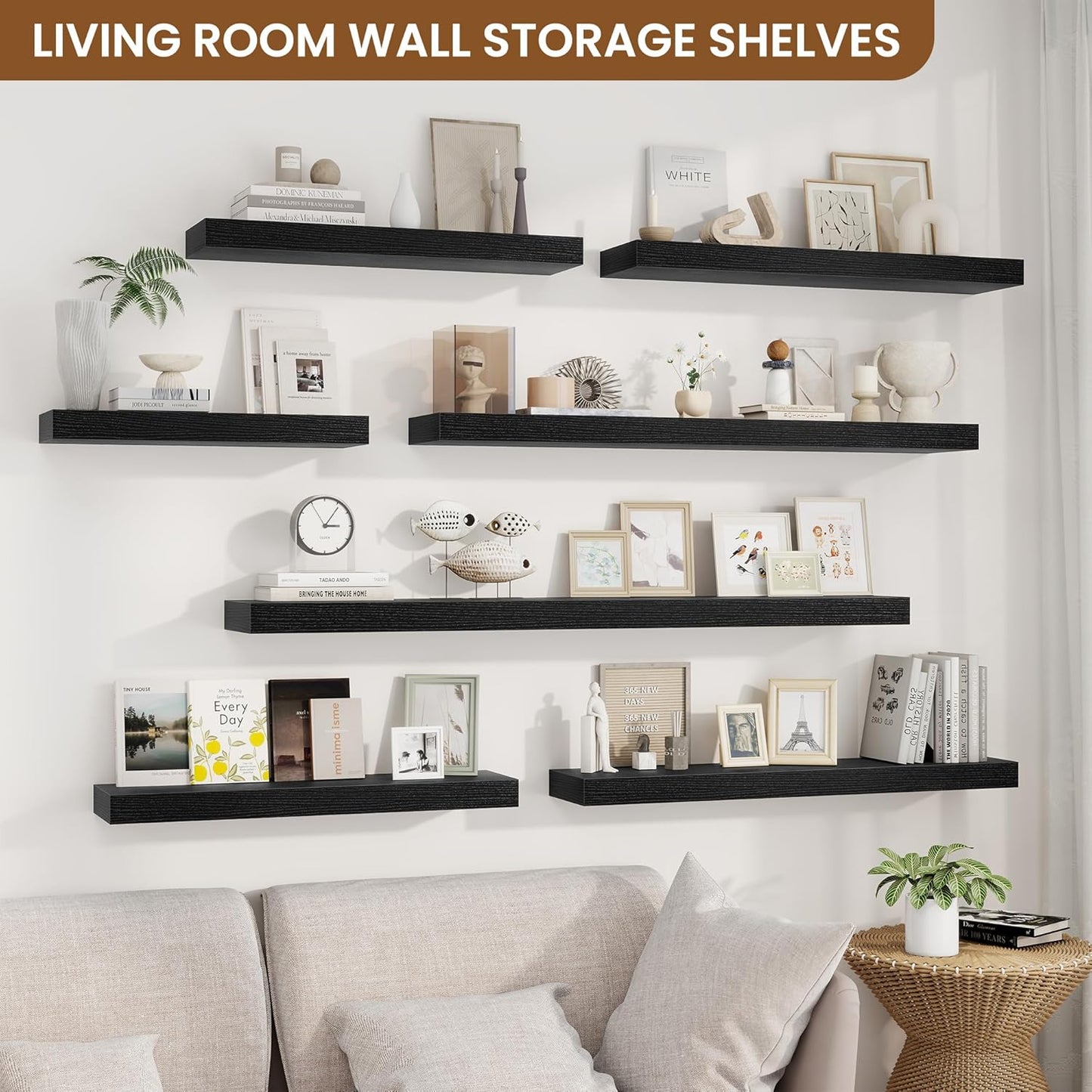 fuqing Floating Shelves for Wall, Bathroom Shelf Wall Mounted for Storage, Shelves with Invisible Bracket for Bedroom, Kitchen, Living Room, Farmhouse Small Book Shelf, 16 Inch Set of 2, Black