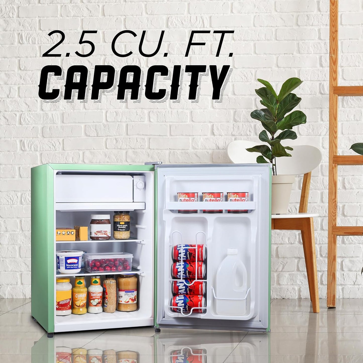 IBCR25MNT Compact, Energy Star Certified Small, Single Door Mini Fridge with Freezer Refrigerator, Large (2.5 cu ft), Mint Green