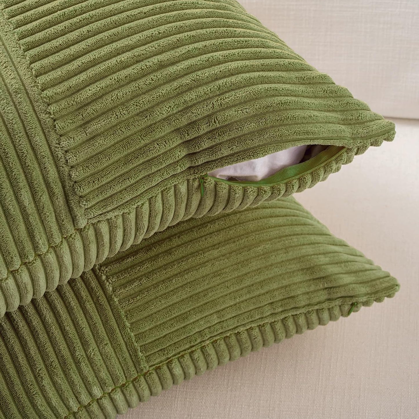 Fancy Homi 2 Packs Moss Green Big Decorative Throw Pillow Covers 24x24 Inch for Couch Bed Sofa, Rustic Farmhouse Boho Home Decor, Soft Corss Corduroy Patchwork Accent Square Cushion Case 60x60 cm