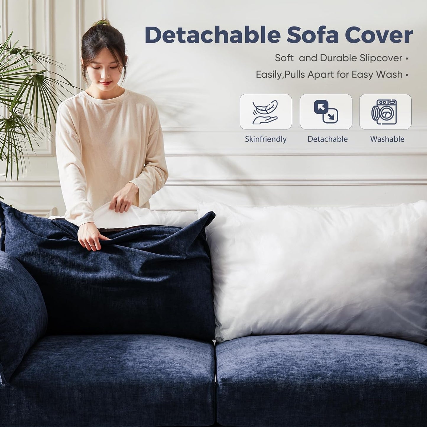 134.6" Oversized Modular Sectional Sofa, Large 7 Seater U Shaped Couch with Storage Ottoman with Reversible Chaise Deep Seat for Living Room, Apartment - Chenille Blue