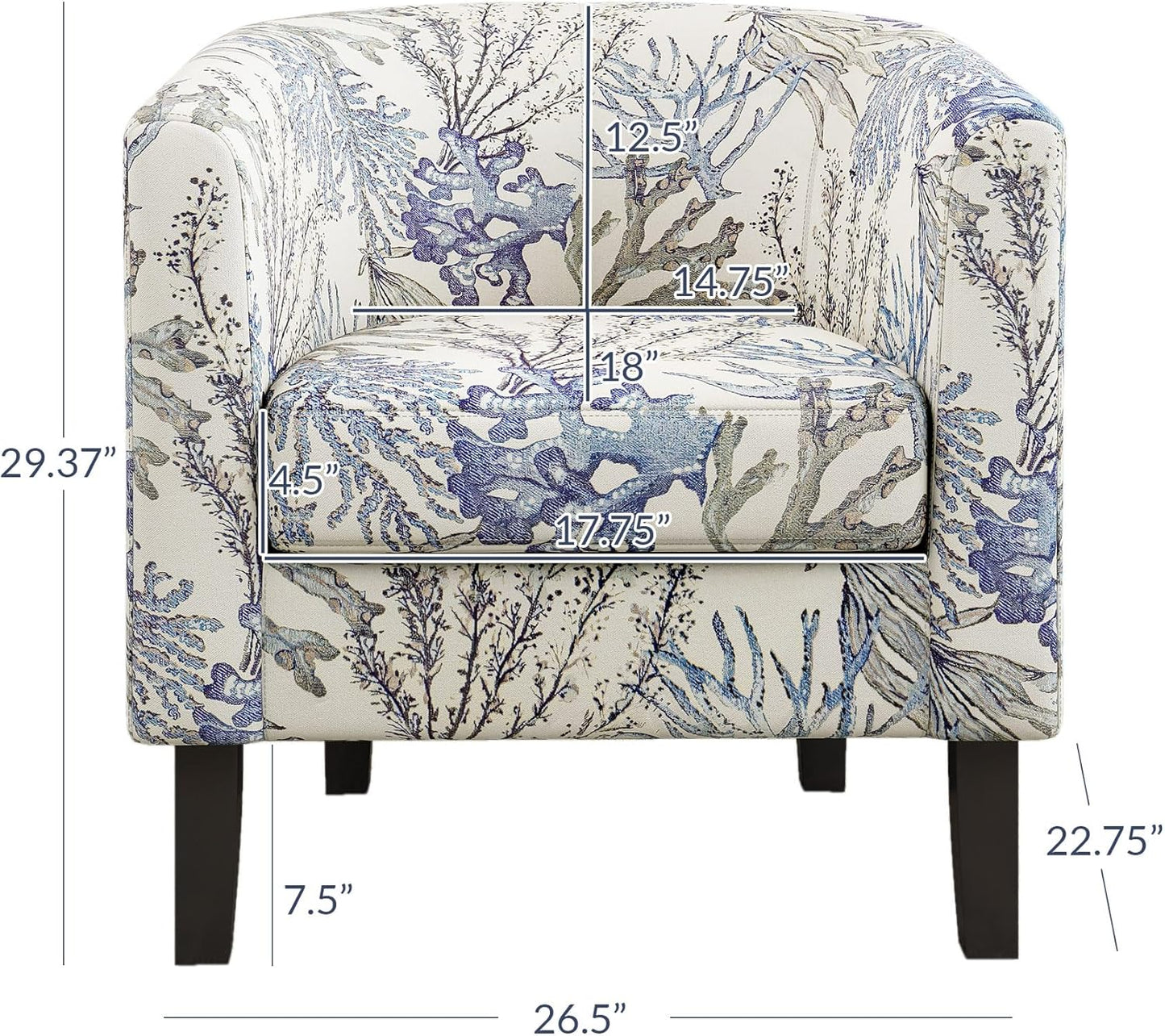 BELLEZE Living Room Chair, Linen Round Accent Barrel Chair, Club Tub Sofa Chair for Bedroom, Corner Chair with Flared Legs and Cozy Soft Padding - Highland (Blue Coral)