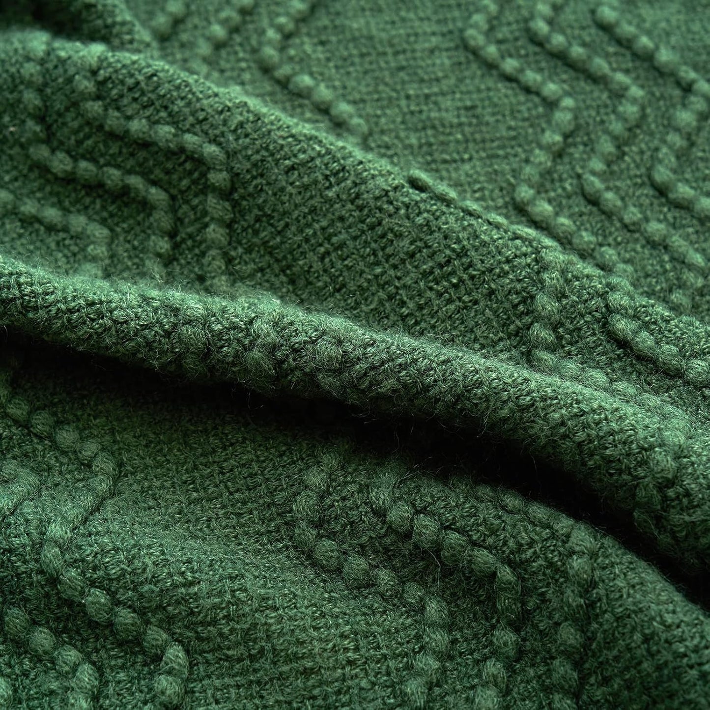 MIULEE Dark Green Knitted Throw Blanket for Couch Boho Textured Cozy Woven Blanket with Tassels for Sofa Chair Bed Living Room Acrylic Wave Pattern 50"x60"
