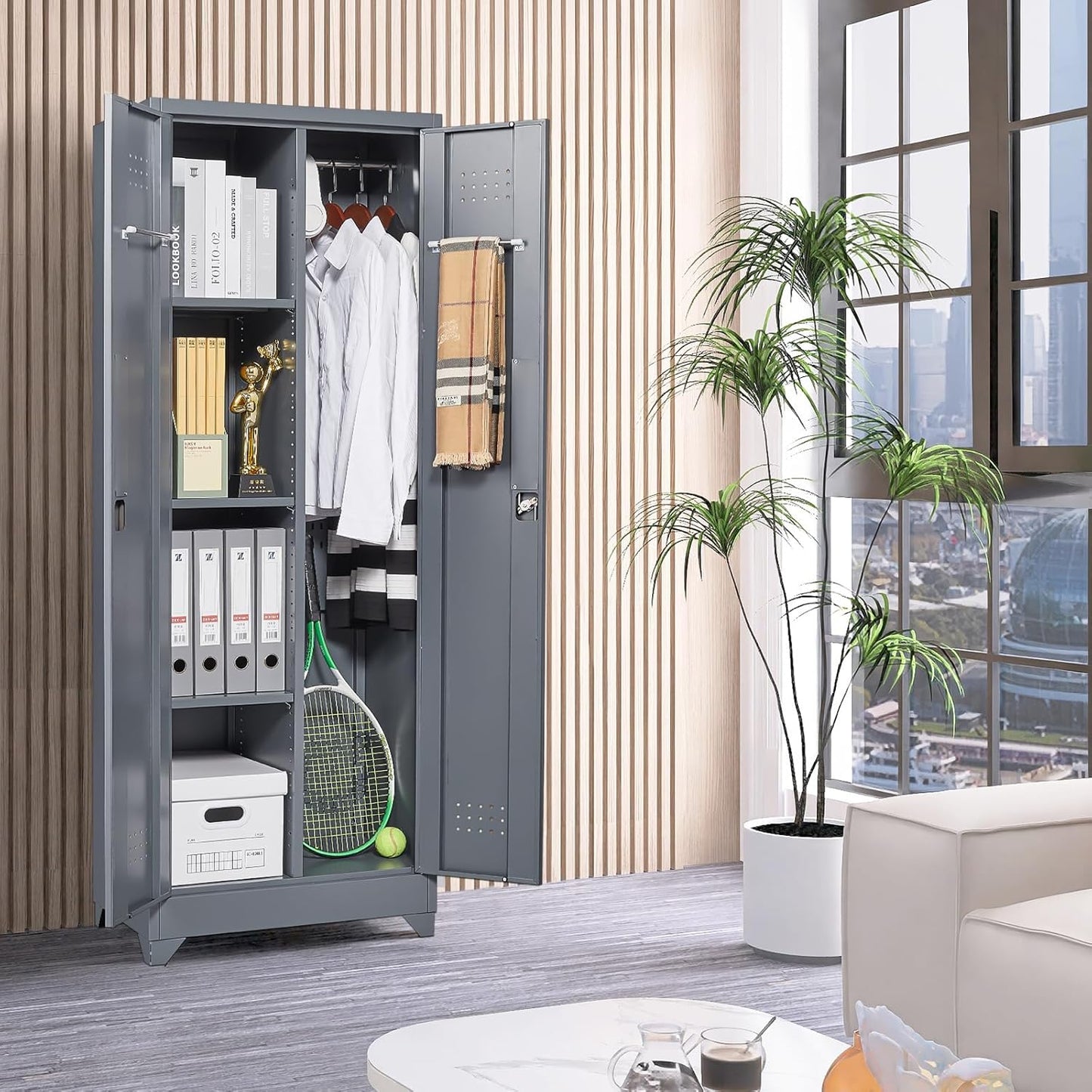 Storage Cabinet,Metal Locking Cabinets with Doors and Shelves,Functional Garage Storage Cabinet for Garage, Home Office,Gray
