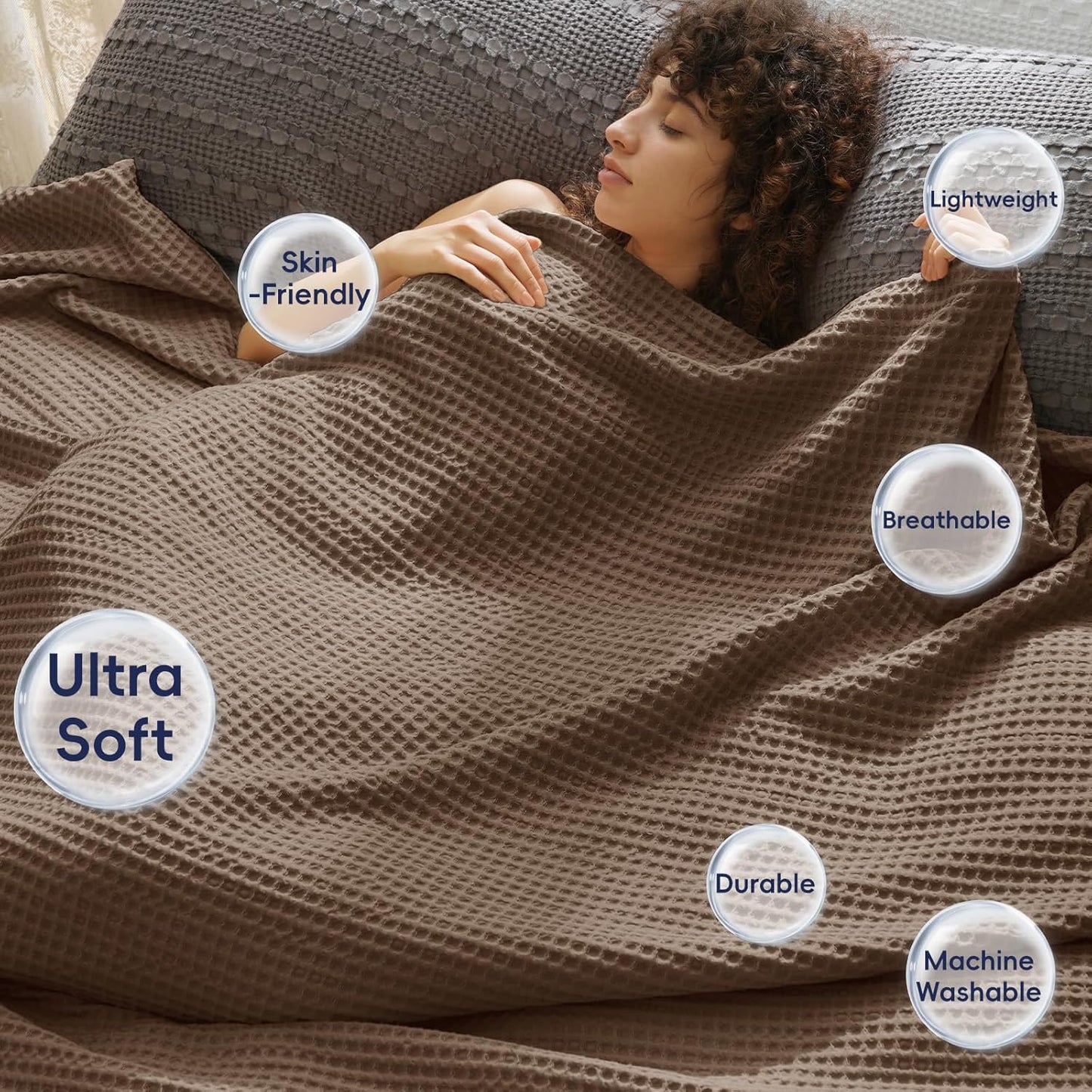 PHF Ultra Soft Waffle Weave Blanket King Size Cocoa Brown（104"x 90"）- Washed Lightweight Breathable Cozy Woven Blanket for Bed - Aesthetic Decor for Couch Bedding Sofa Home Car