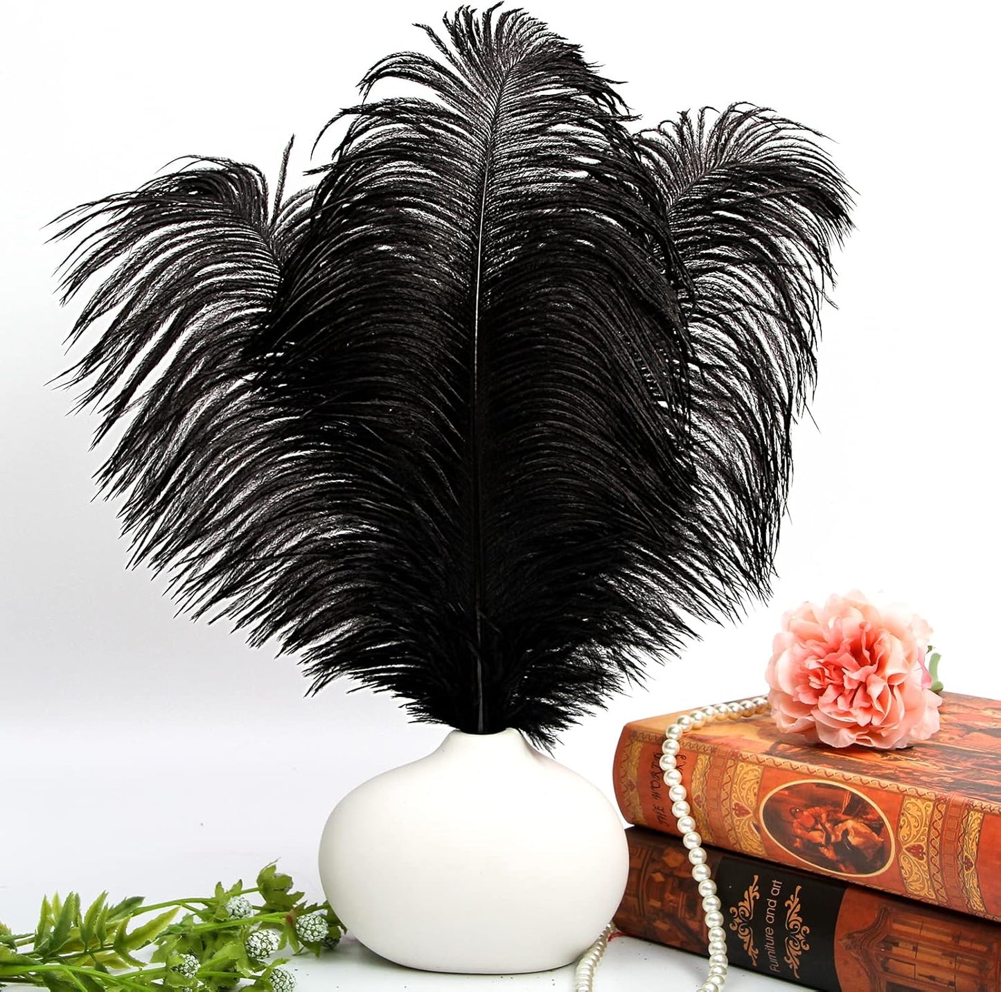 THARAHT Black Ostrich Feathers 12pcs Large Natural Bulk 14-16Inch 35cm-40cm for Wedding Party Centerpieces Halloween and Home Decoration Feathers