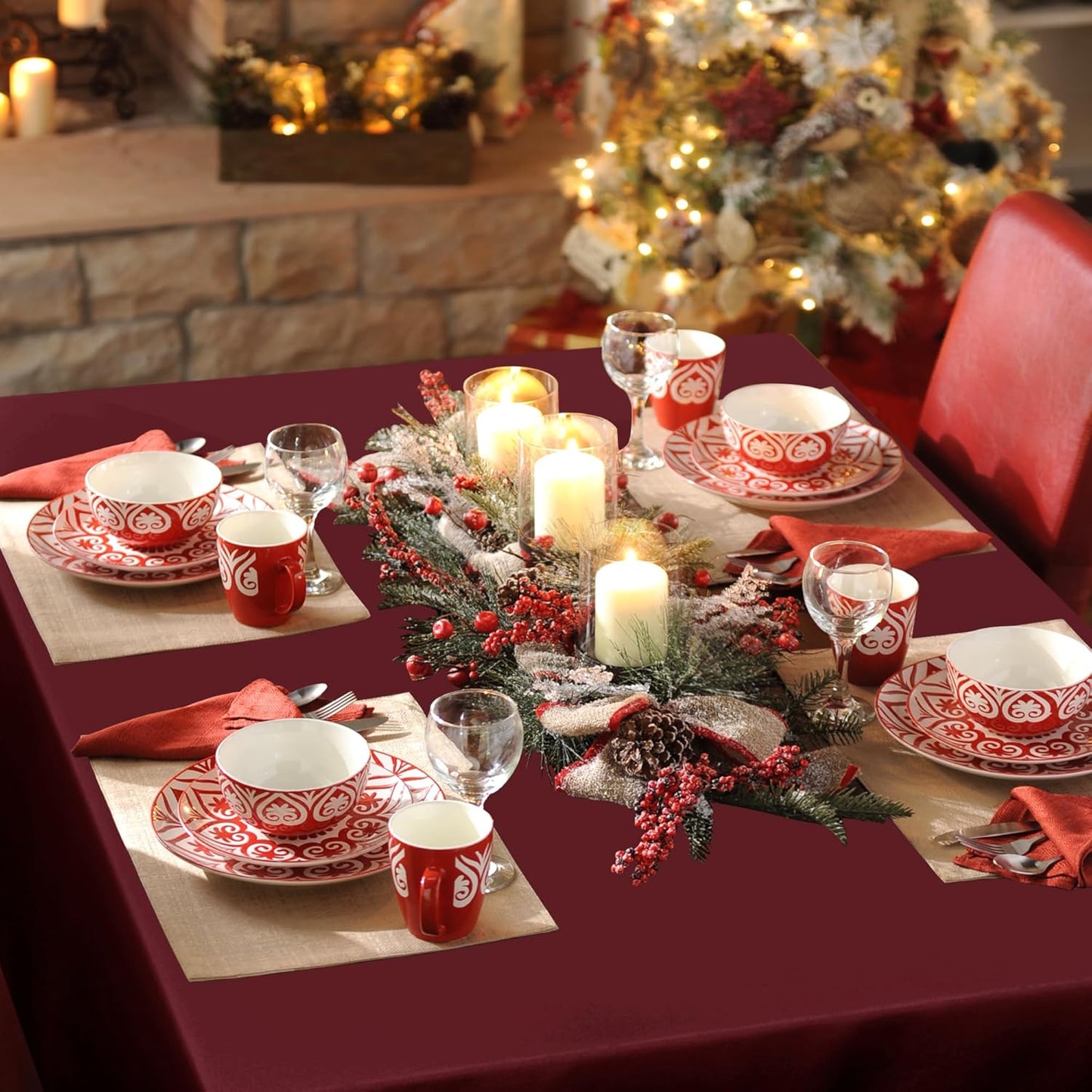 sancua Rectangle Tablecloth - 54 x 108 Inch - Stain and Wrinkle Resistant Washable Polyester Table Cloth, Decorative Fabric Table Cover for Dining Tables, Buffet Parties and Camping, Burgundy