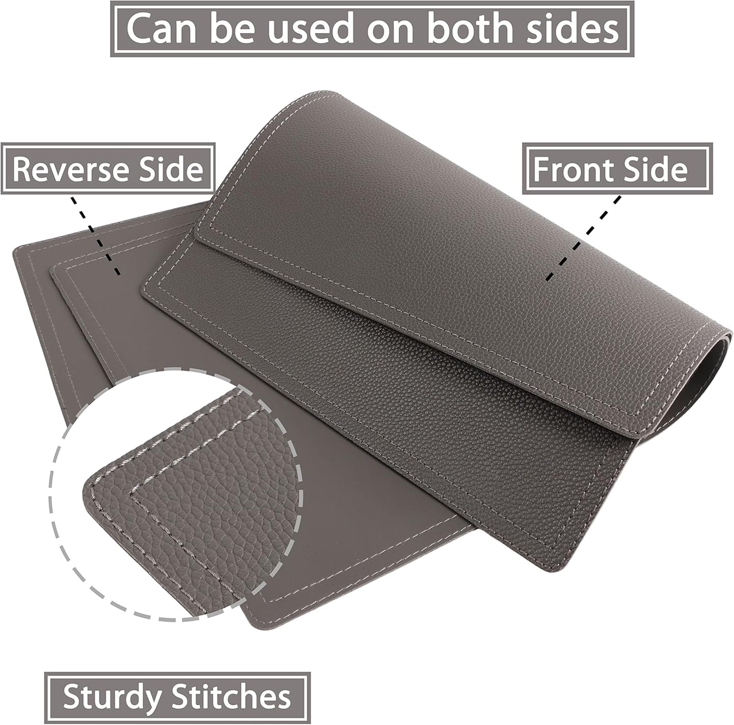 Set of 4 Faux Leather Placemats, PU Table Mats, Waterproof, Stain Resistant, Heat Resistant, Non-Slip Easy to Clean for Kitchen Dining Table,Conference Table C Grey Rectangle
