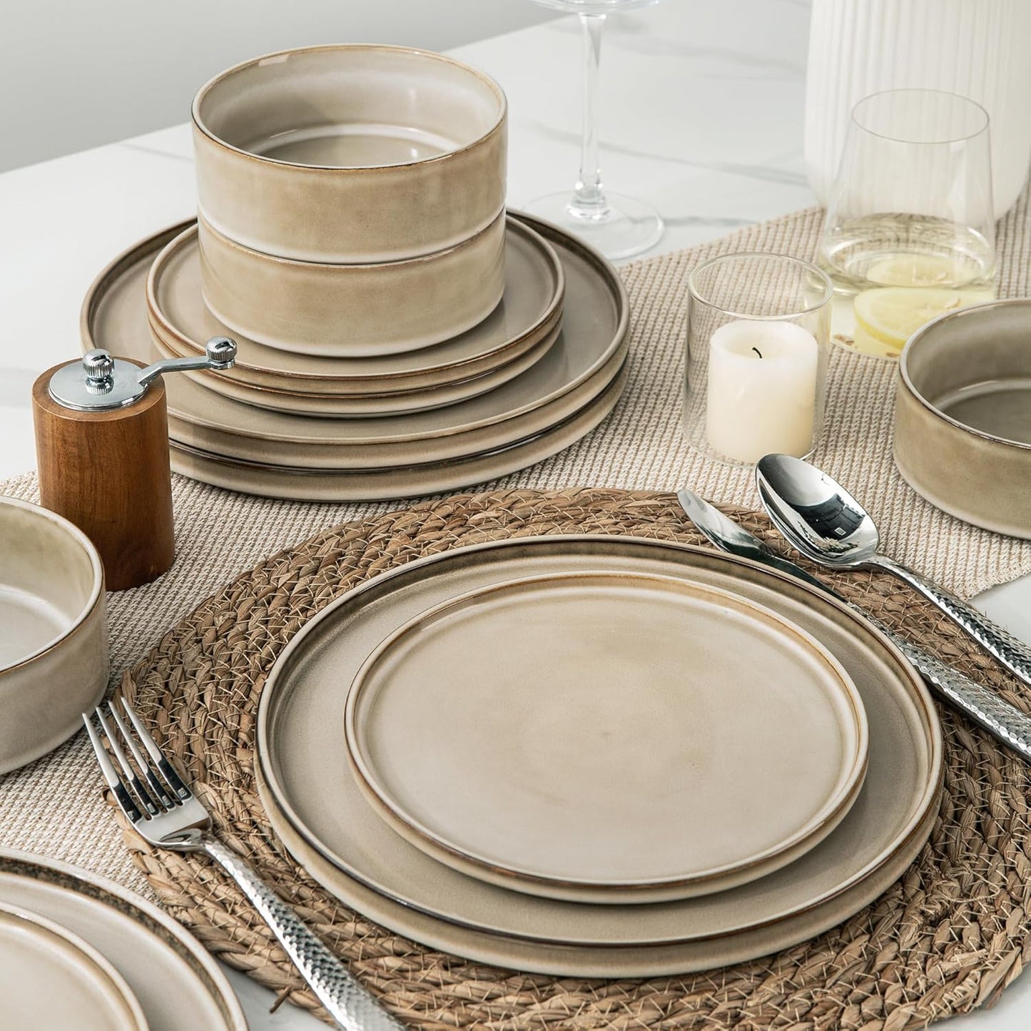 AmorArc Ceramic Dinnerware Sets, Handmade Reactive Glaze Stoneware Plates and Bowls Sets,Highly Chip and Crack Resistant | Dishwasher & Microwave Safe Dishes Set, Service for 6 (18pc)
