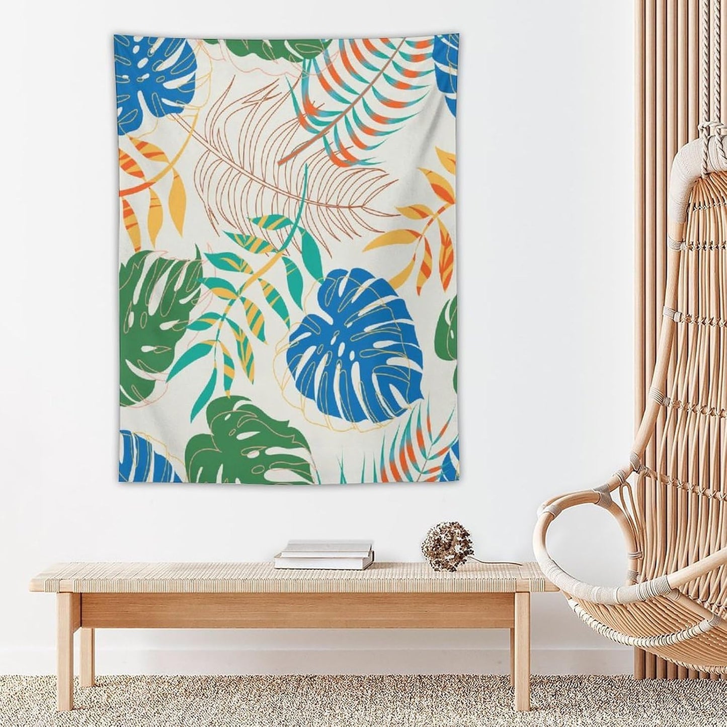 ICMOLYYENLO Tropical Green Plant Tapestry, Green Palm Leaves Natural Landscape Print Wall Tapestry for Bedroom Living Room Dormitory 50x60 Inch