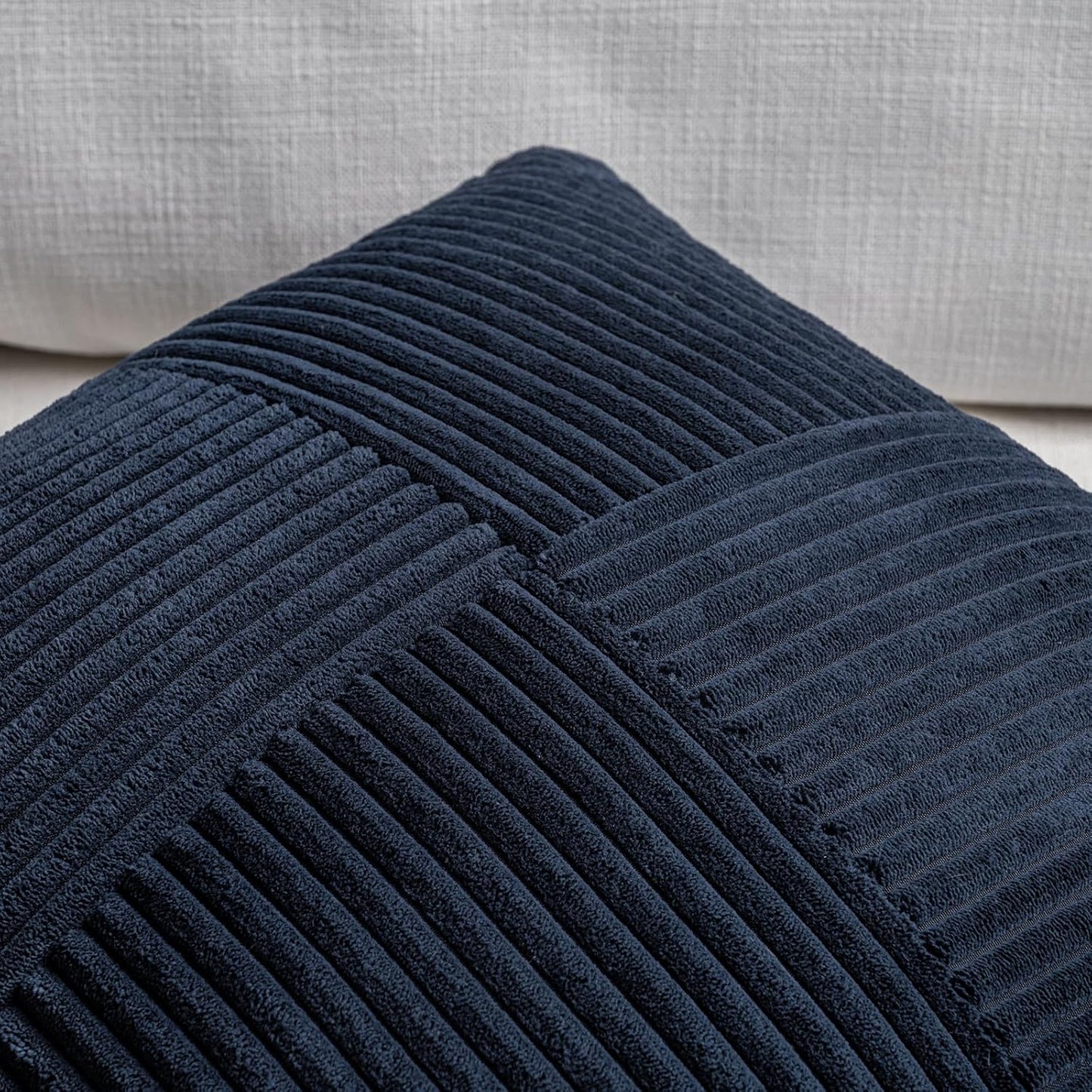 Fancy Homi 2 Packs Navy Blue Samll Decorative Throw Pillow Covers 14x14 Inch with for Couch Bed Sofa, Rustic Farmhouse Boho Home Decor, Soft Corss Patchwork Corduroy Square Cushion Case 35x35 cm