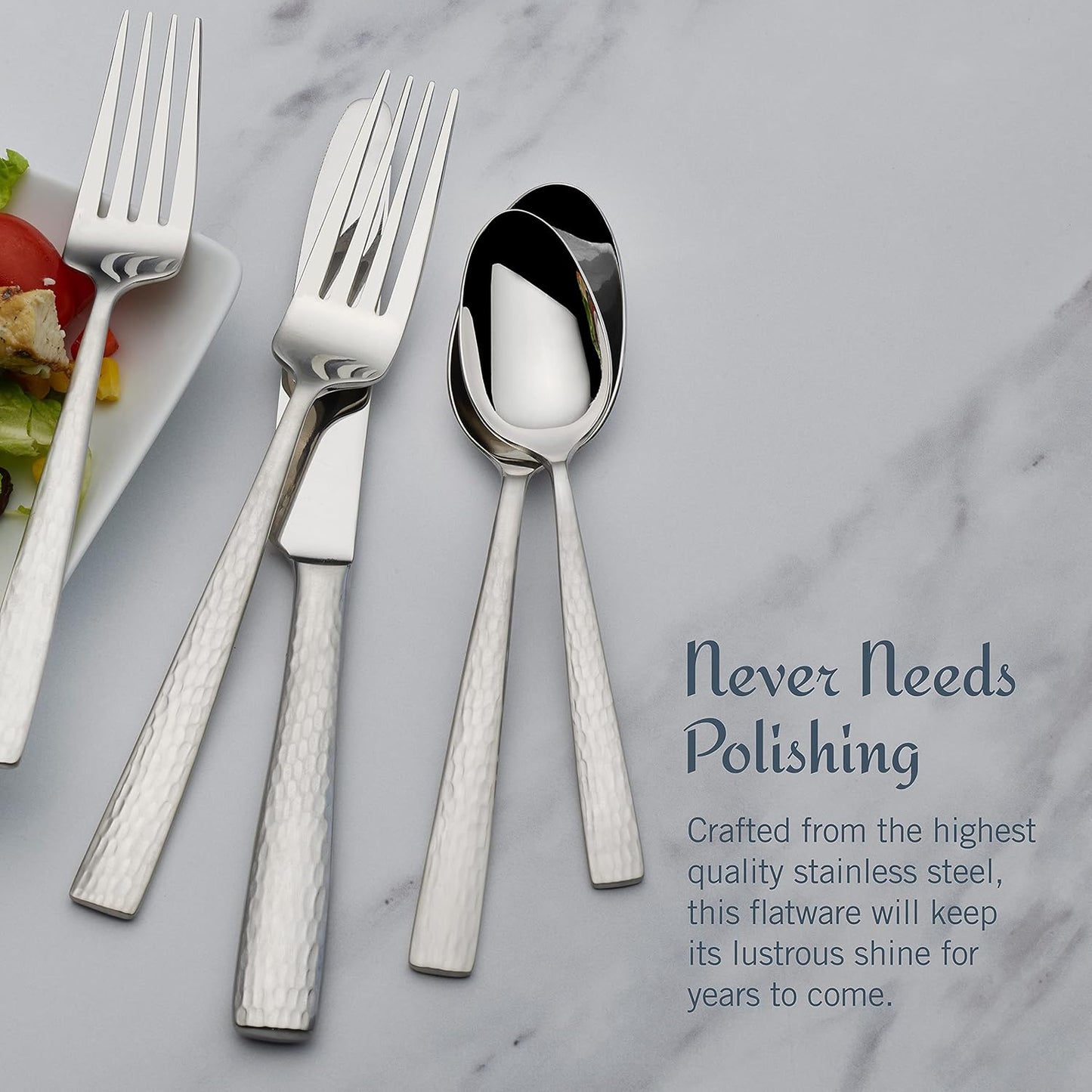 Mikasa Oliver Satin Flatware Set for 12, 65 Piece 18/10 Stainless Steel Silverware with Stylish Satin Finish and Serving Utensils, Durable Dinnerware Service