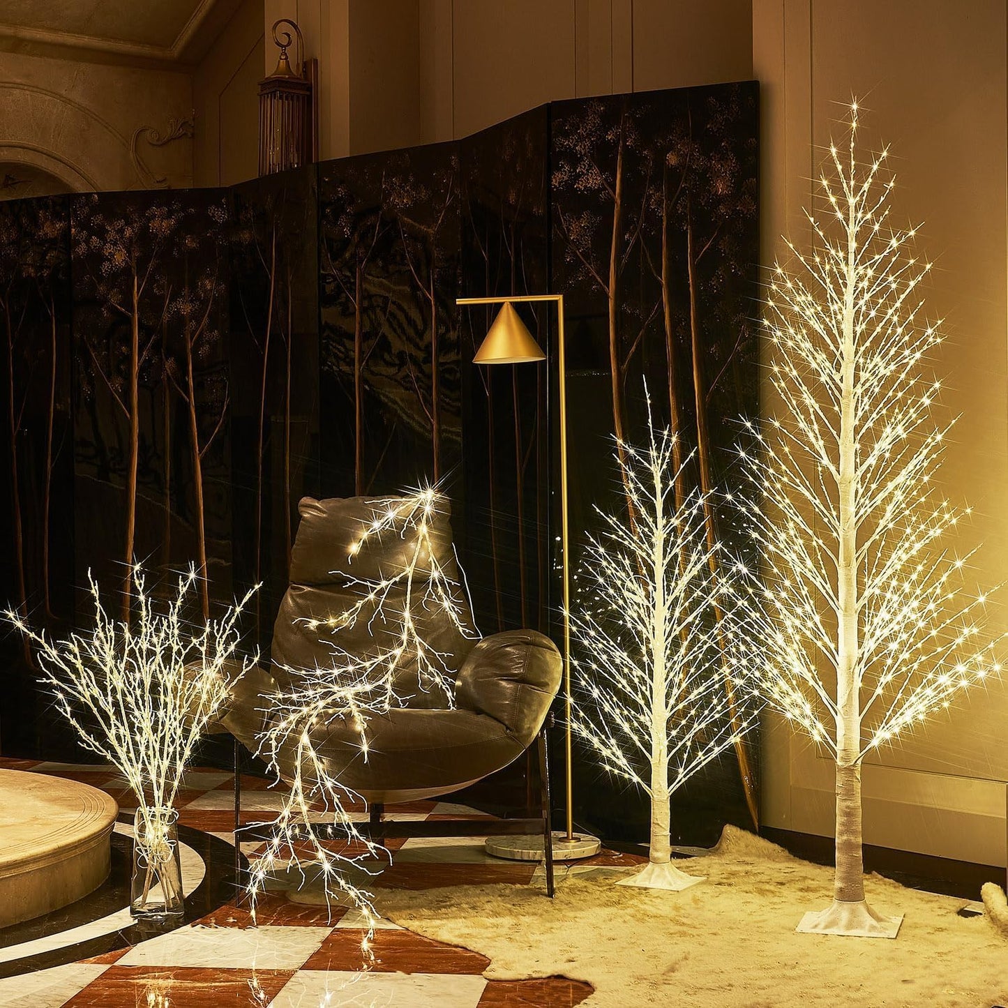 Birchlitland LED Alpine Trees 4FT 450L Warm White Fairy Lights, Lighted Trees for Indoor Outdoor Home Thanksgiving Christmas Holiday Decoration