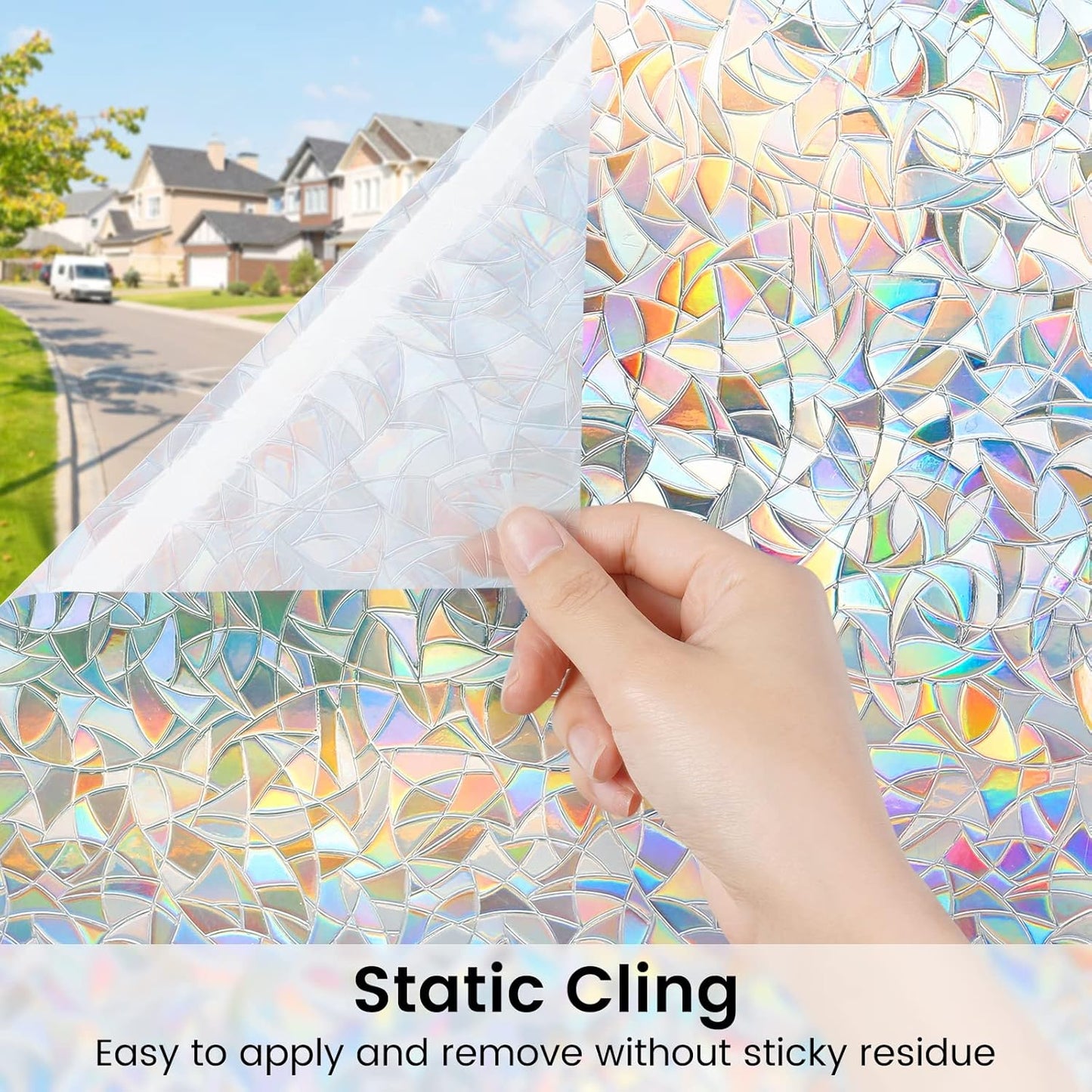DOWELL Window Privacy Film, Rainbow Window Film, Decorative Stained Glass Clings, Static Cling Door Sticker, Non-Adhesive 3D Decals for Home UV Protection, 35.4 x 78.5 inches