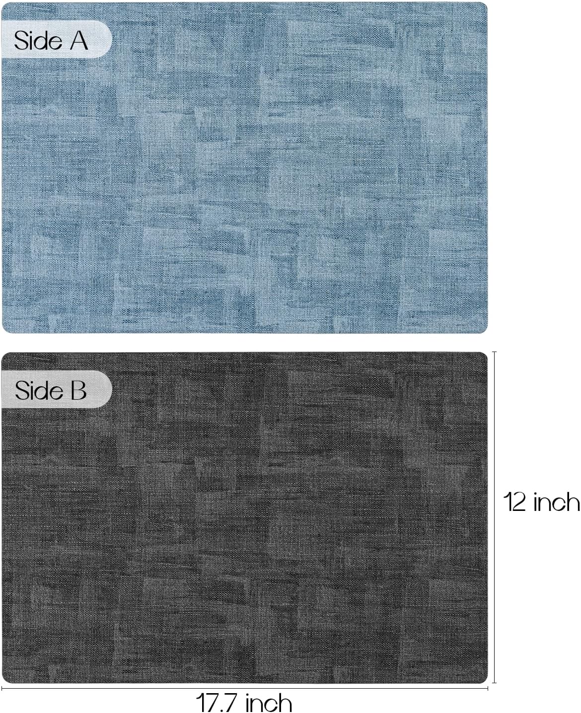 Romanstile Reversible Vinyl Placemats Set of 6, Faux Leather 100% Waterproof Oil-Proof Wipeable Place Mats, Heat Resistant Dual Sided Table Mats for Kitchen/Dining/Party (Grey Sky Blue, 12 x 17 Inch)