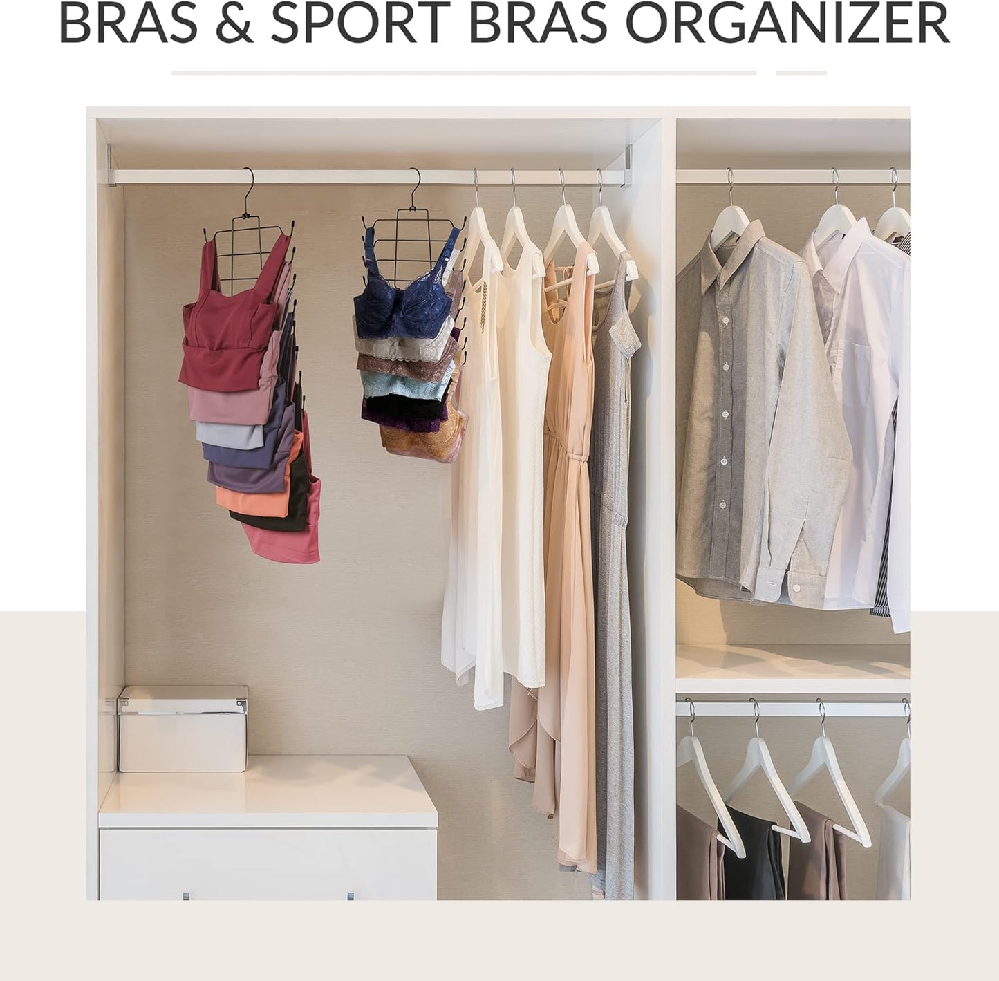 ZEDODIER Tank Top Hanger, 4 Pack Space Saving Bra Hangers, Non-Slip Hanging Sport Bras Holder, Closet Organizers and Storage for Camisoles Tank Tops Bras Ties Swimsuits Strappy Dress, Black