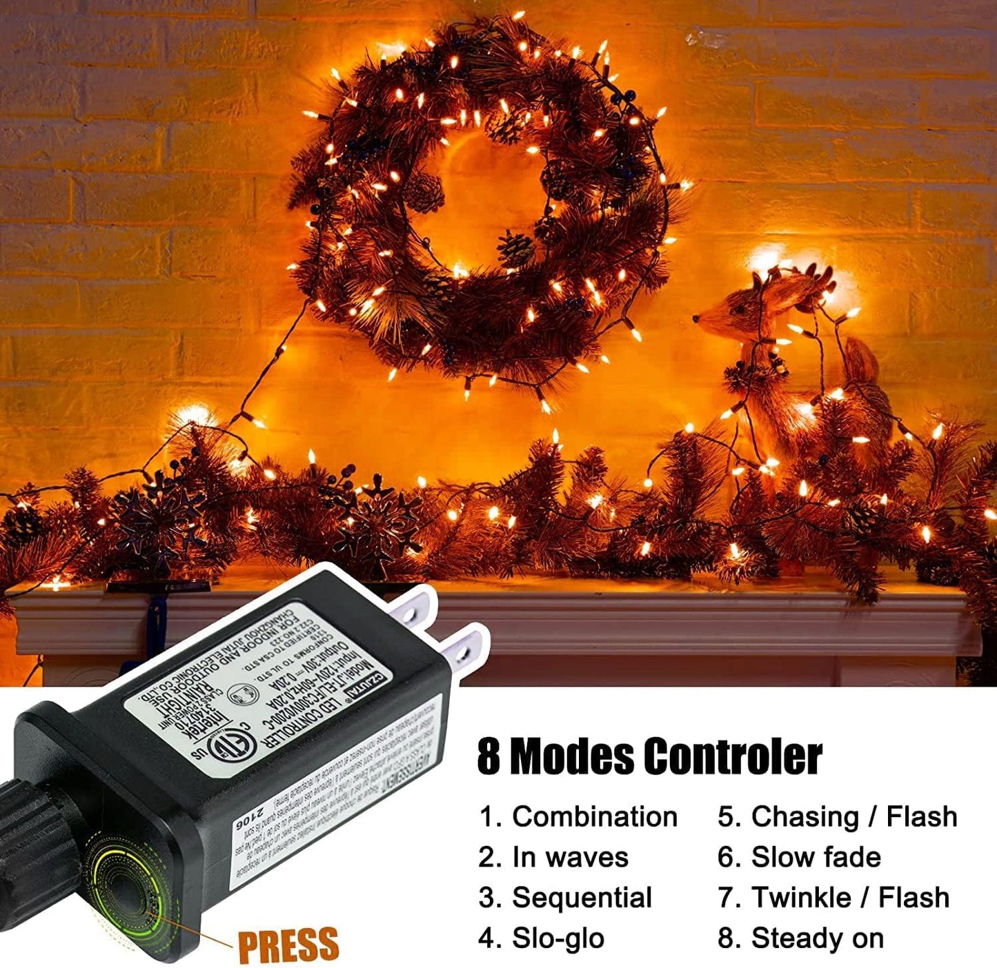 2Pack Orange Outdoor Halloween Lights, 39Feet 100 LED Mini Lights with 8 Lighting Modes, Connectable Halloween String Light Plug in for Garden Patio Haunted House Ghost Holiday Lighting Decoration