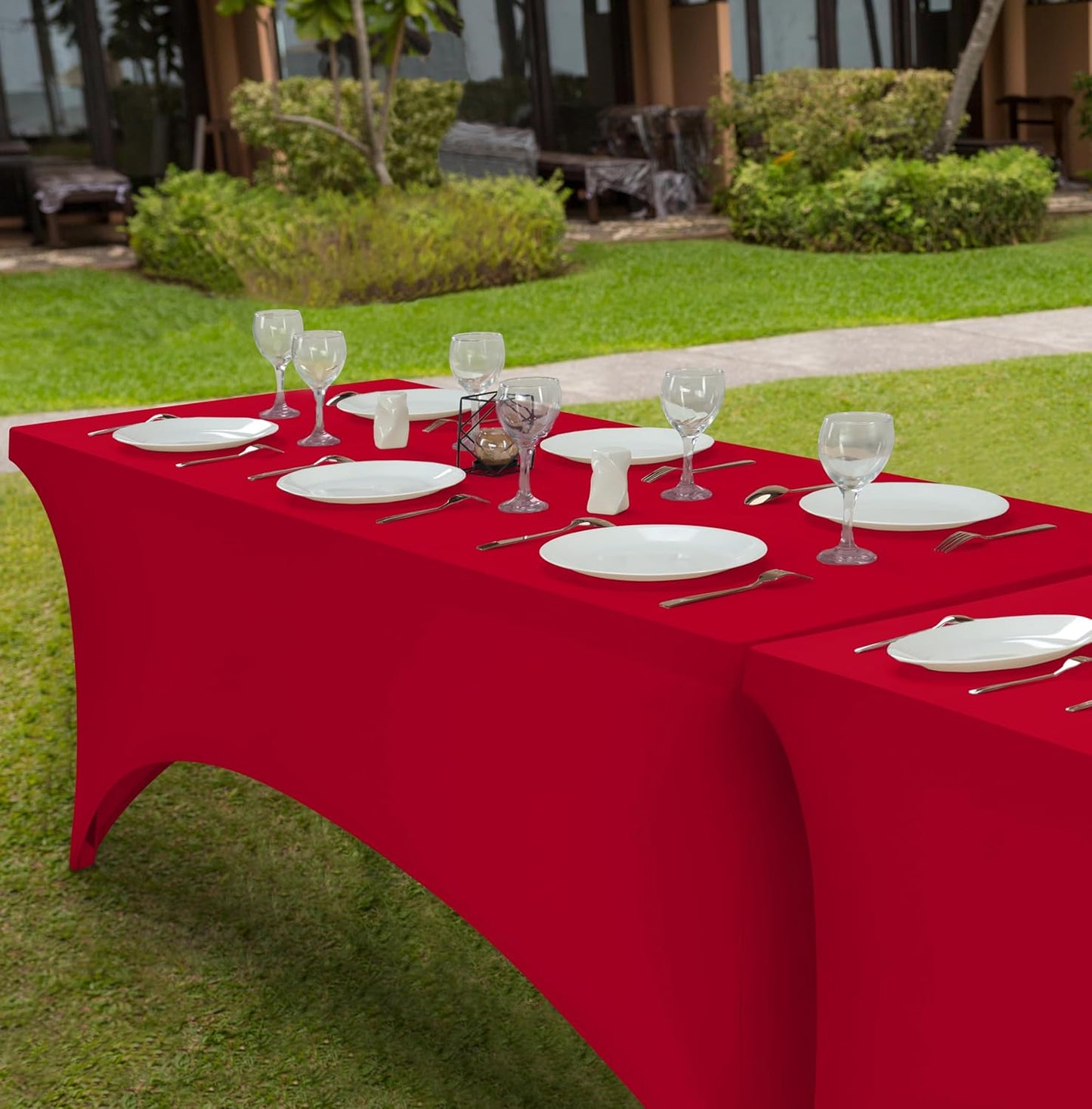 Utopia Kitchen 6FT Spandex Tablecloth [2 Pack, Red] 200 GSM Stretch, Fitted, Washable and Wrinkle Resistant Table Cloth Rectangle Cover for Trade Shows, Wedding, Parties [72Lx30Wx30H Inch]