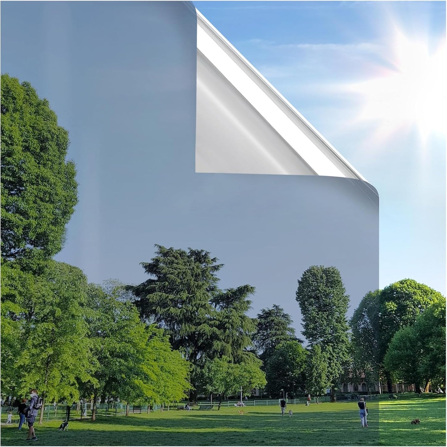 rabbitgoo Window Privacy Film One Way Window Tint for Home, Removable Reflective Heat Sun Blocking Anti UV Glass Door Covering, Mirror Tinting Film House Office, 35.4 in X 16.4 Feet, Silver