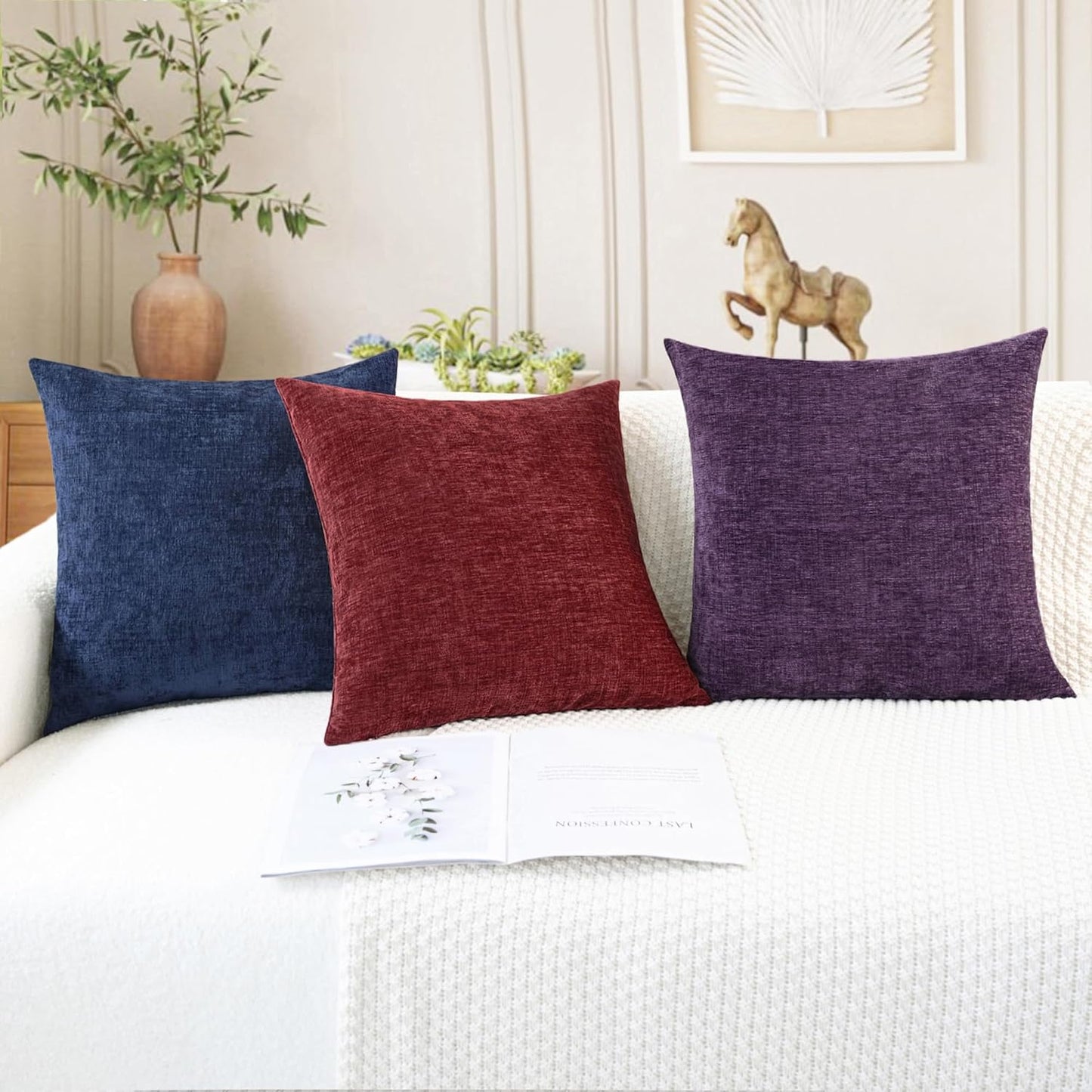 CaliTime Throw Pillow Covers Decorative 12 X 20 Inches Pack of 2 Cozy Chenille Cushion Cases for Couch Sofa Bed Living Room Home Burgundy