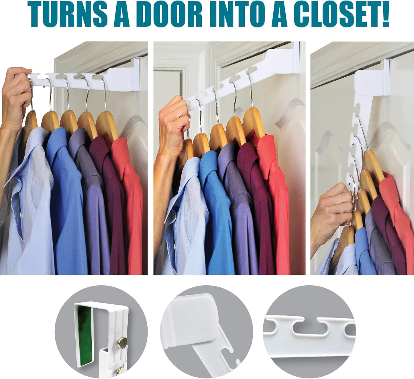 Wonder Hanger Over The Door 3-Pack Organizer for Clothes Hangers, Space-Saving Cascading Hanger Hooks, White