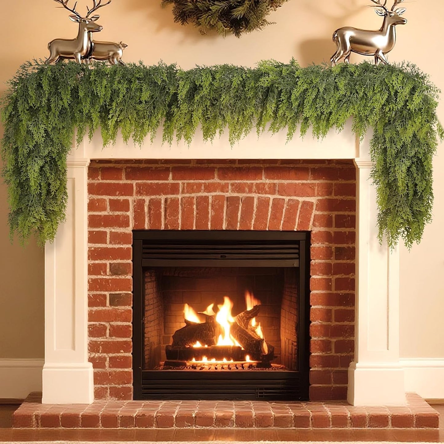 Real Touch Cedar Garland - Artificial Christmas Garlands Faux Green Cedar Fake Pine Needles Garland for Fireplace,Table, Stairs, Mantle, Window,Indoor Outdoor,Home,Holiday Decor(1 PCS,9 FT)