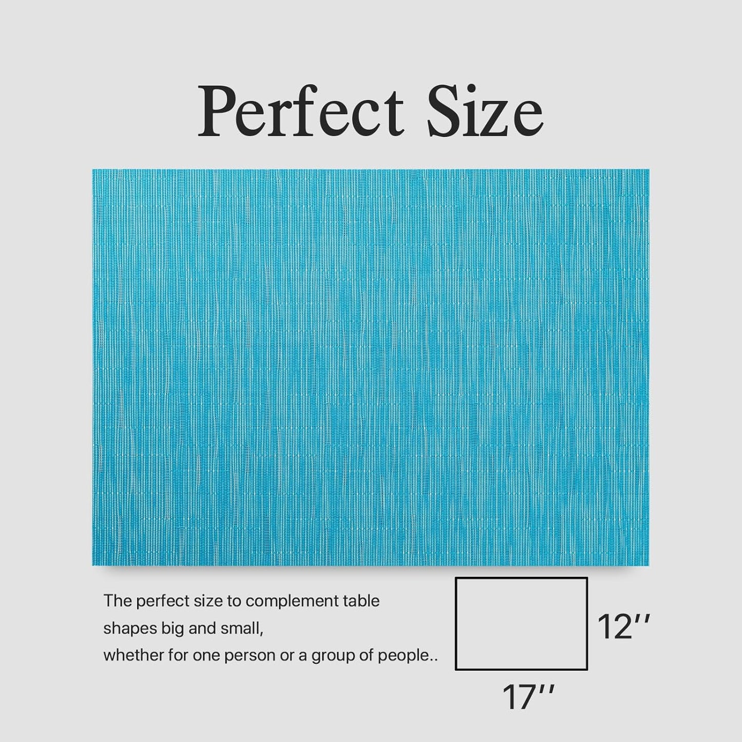 Placemats Set of 12 - Easy Clean Woven Vinyl Placemats for Dining Table, Indoor/Outdoor Place Mats, Washable PVC Table Mats（Teal Blue）